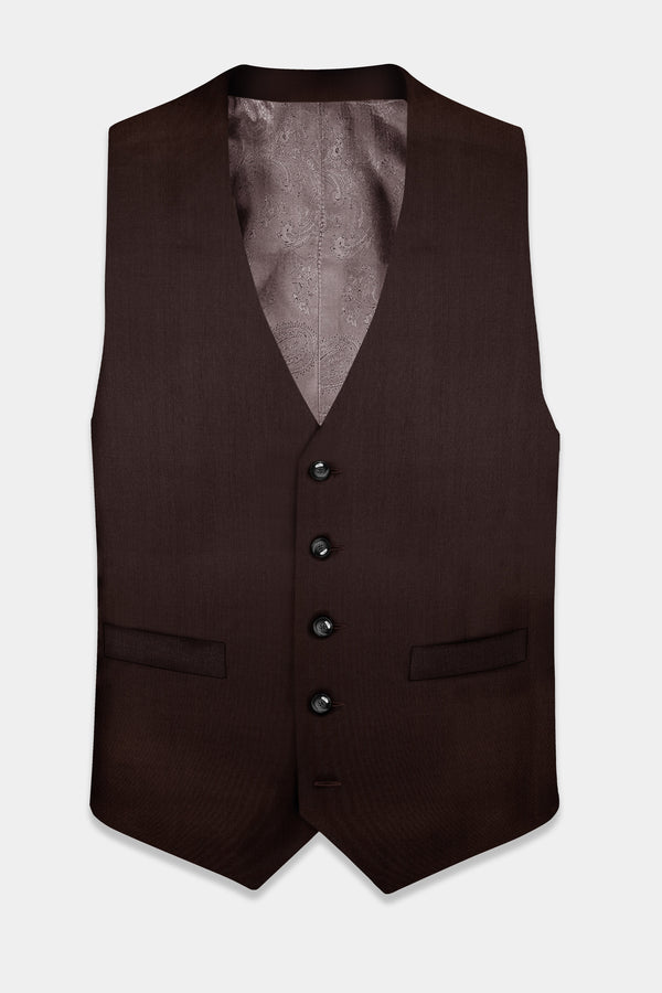 Espresso-Hickory Brown Solid Wool Rich Waistcoat