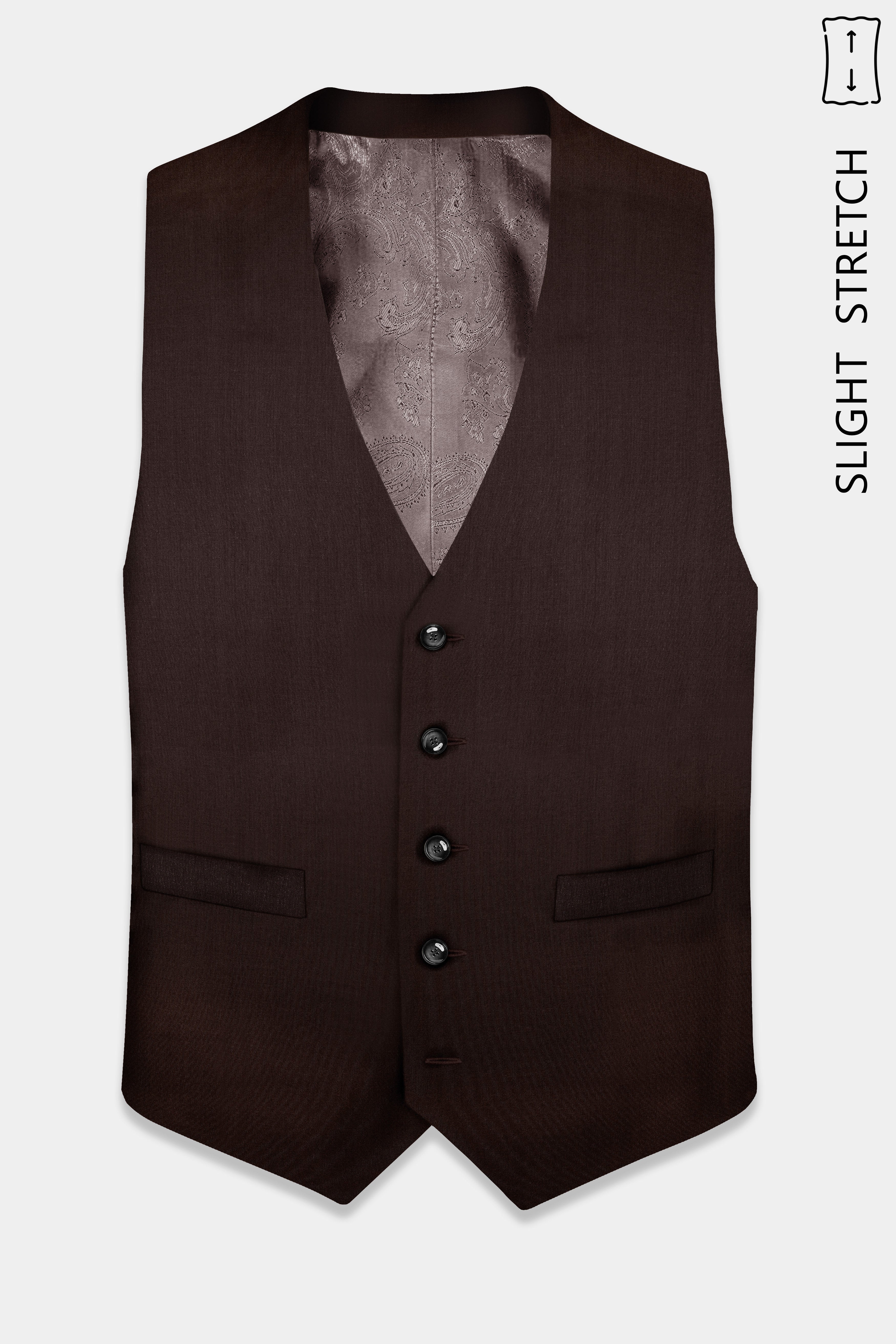 Espresso-Hickory Brown Solid Wool Rich Slight Stretch Waistcoat