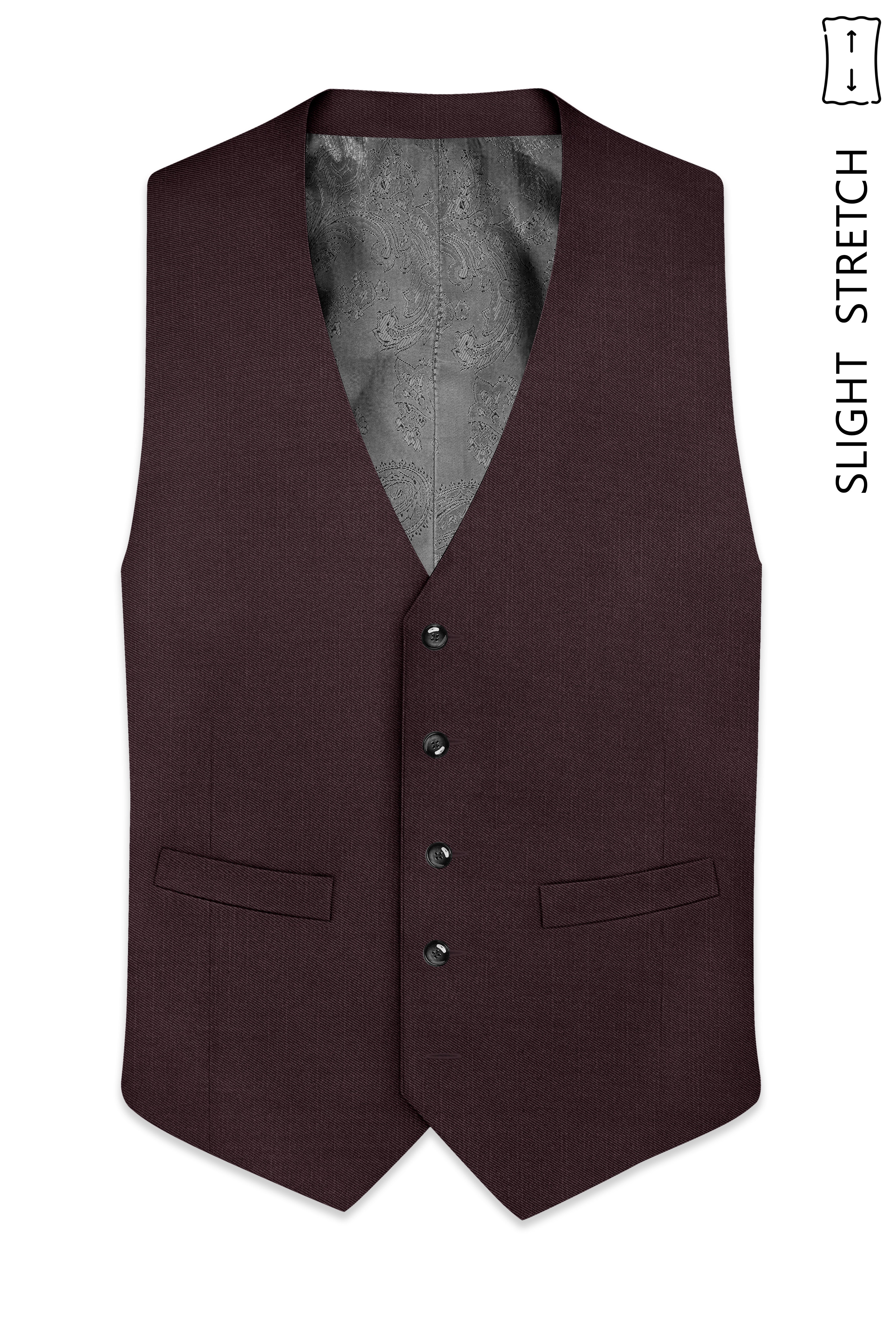 Espresso-Hickory Brown Solid Wool Rich Slight Stretch Waistcoat