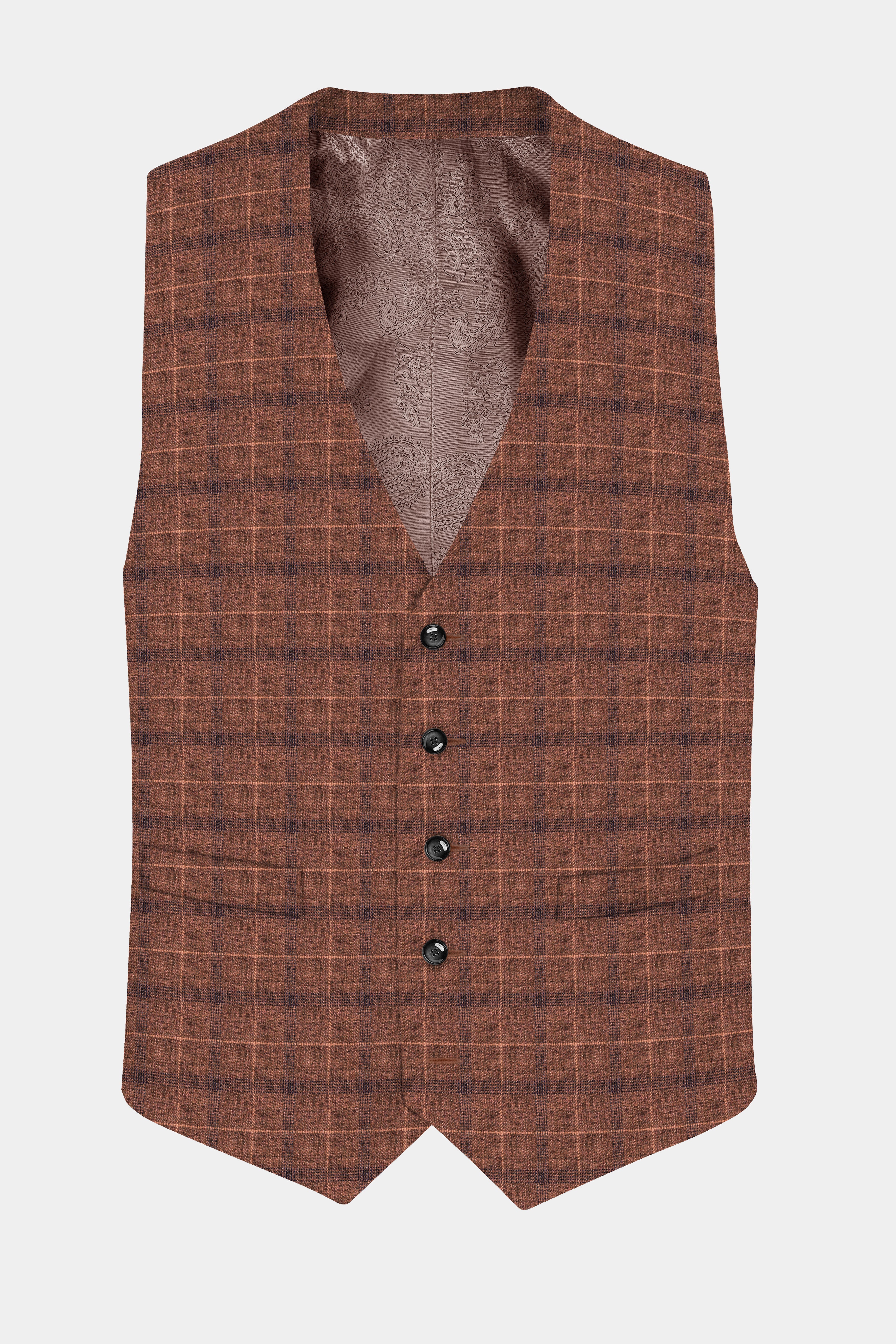 Cinnamon Spice-Spice Brown Plaid Wool Rich Waistcoat