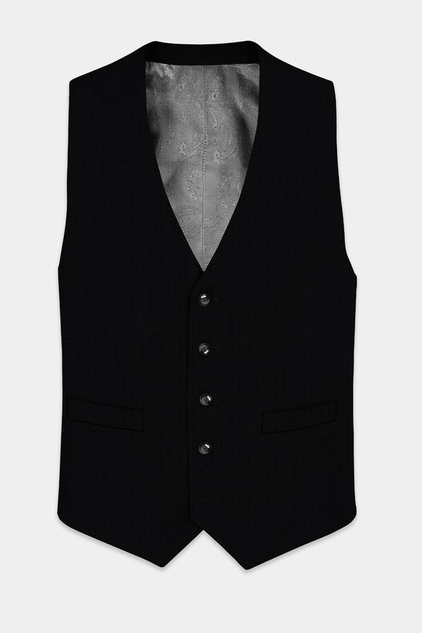 Noir-Jade Black Textured Wool Rich Waistcoat