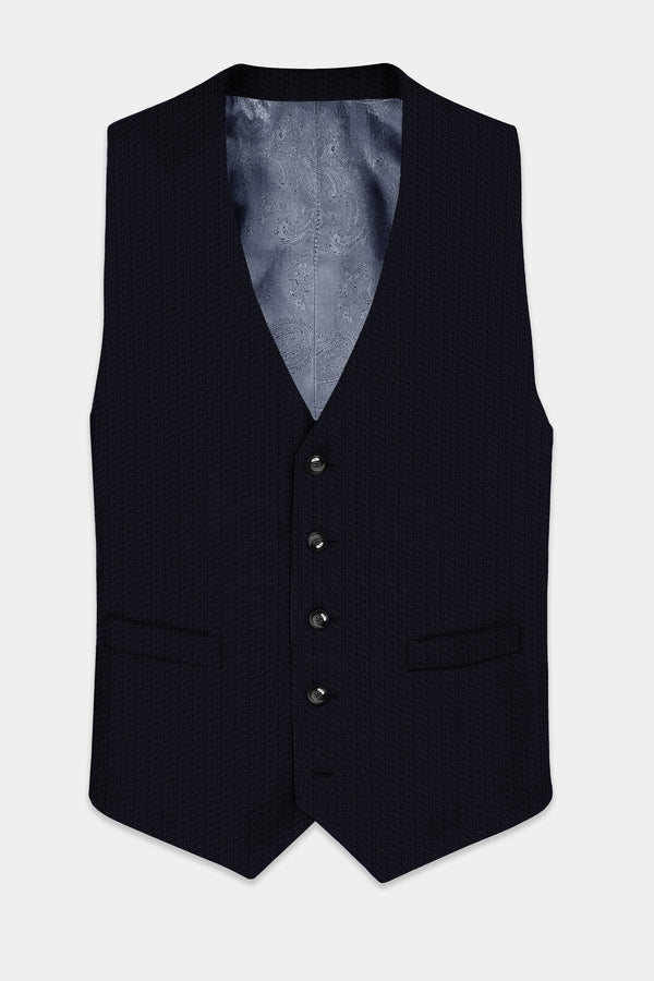 Indigo Prestige-French Navy Textured Wool Rich Waistcoat