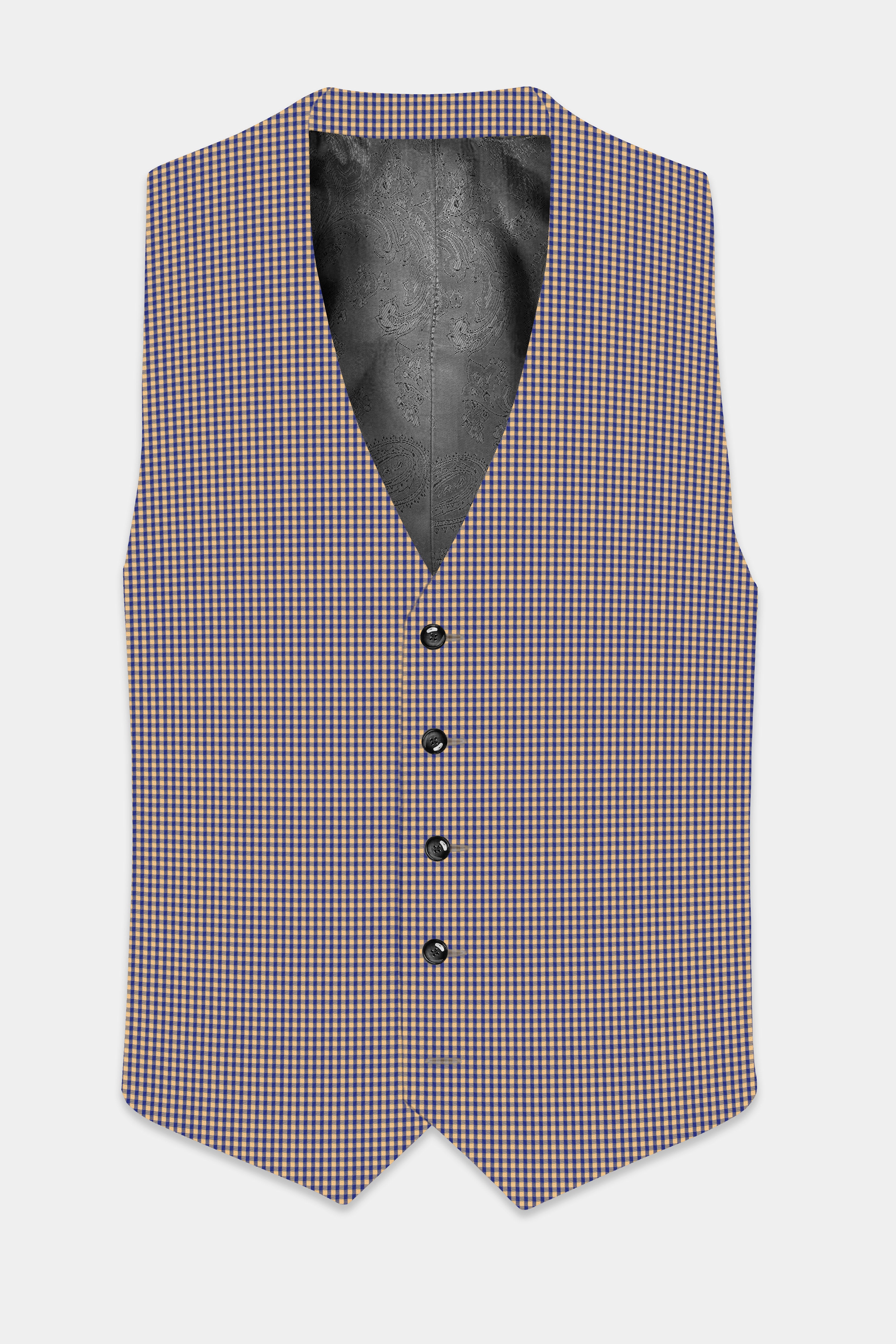 Sierra-Catalina Blue And Tacao Yellow Gingham Plaid Cotton Waistcoat