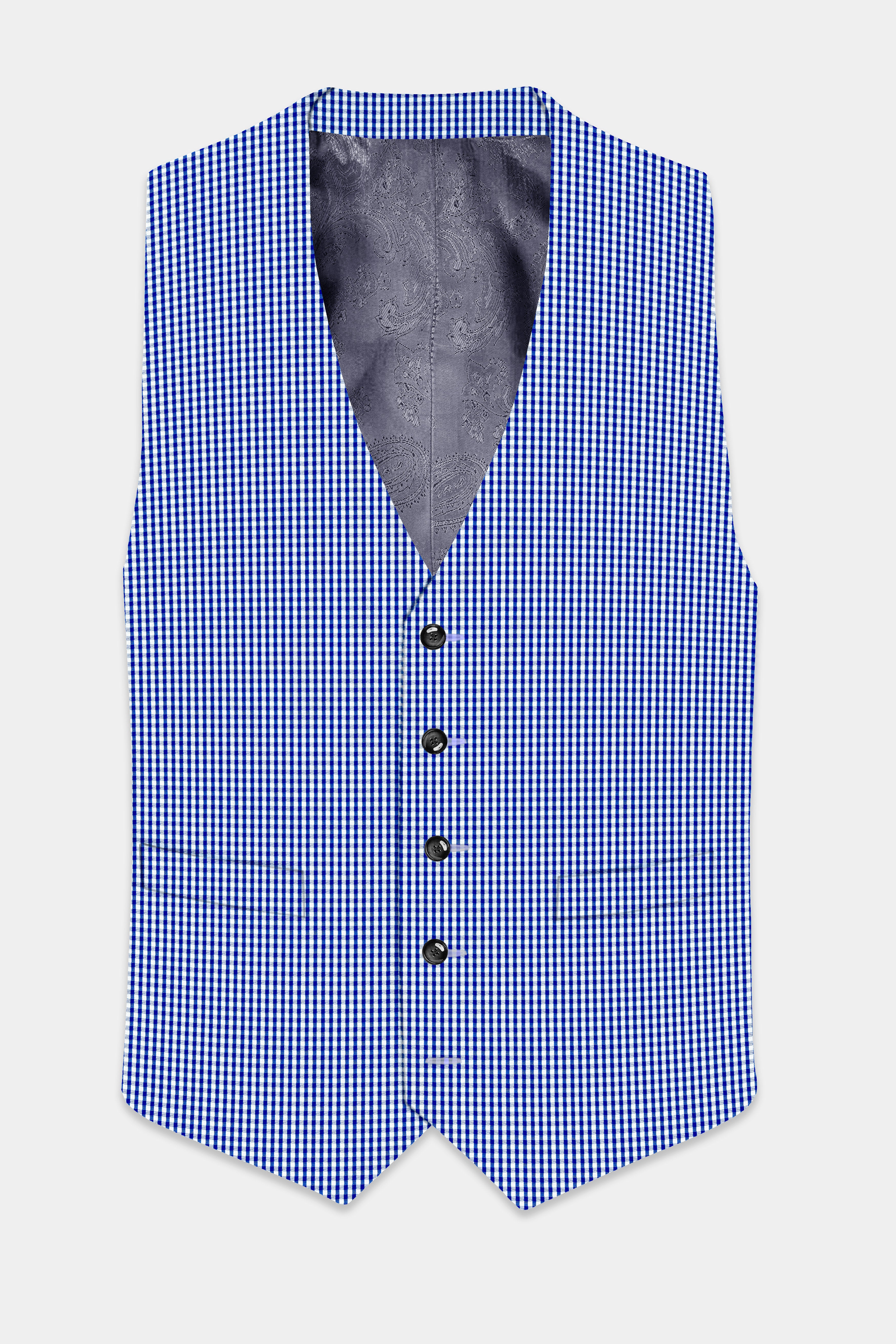 Nautilus-Torea Bay Blue And Bright White Gingham Plaid Cotton Waistcoat