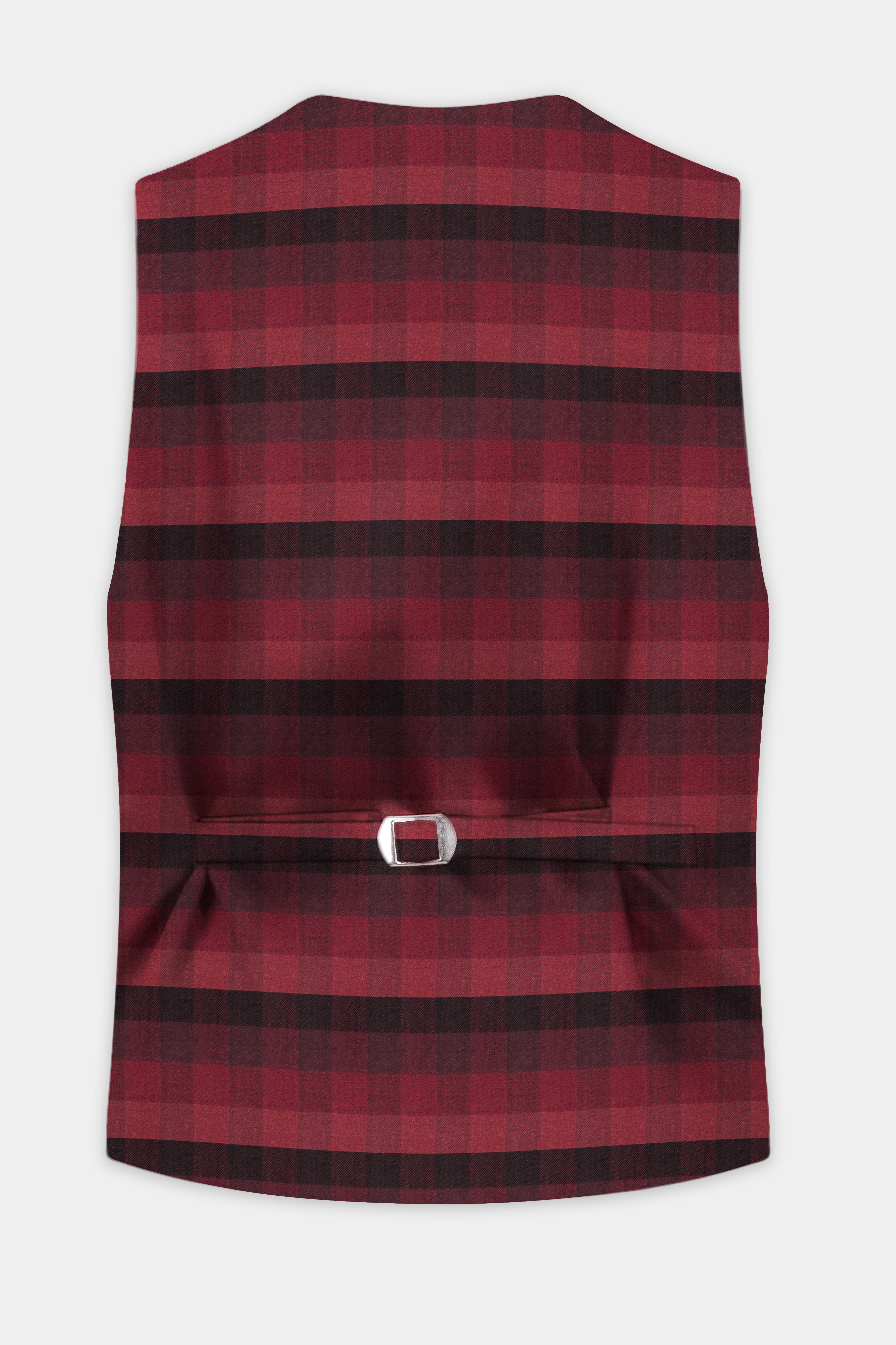 Obsidian-Wine Berry Red And Thunder Black Plaid Tweed Waistcoat