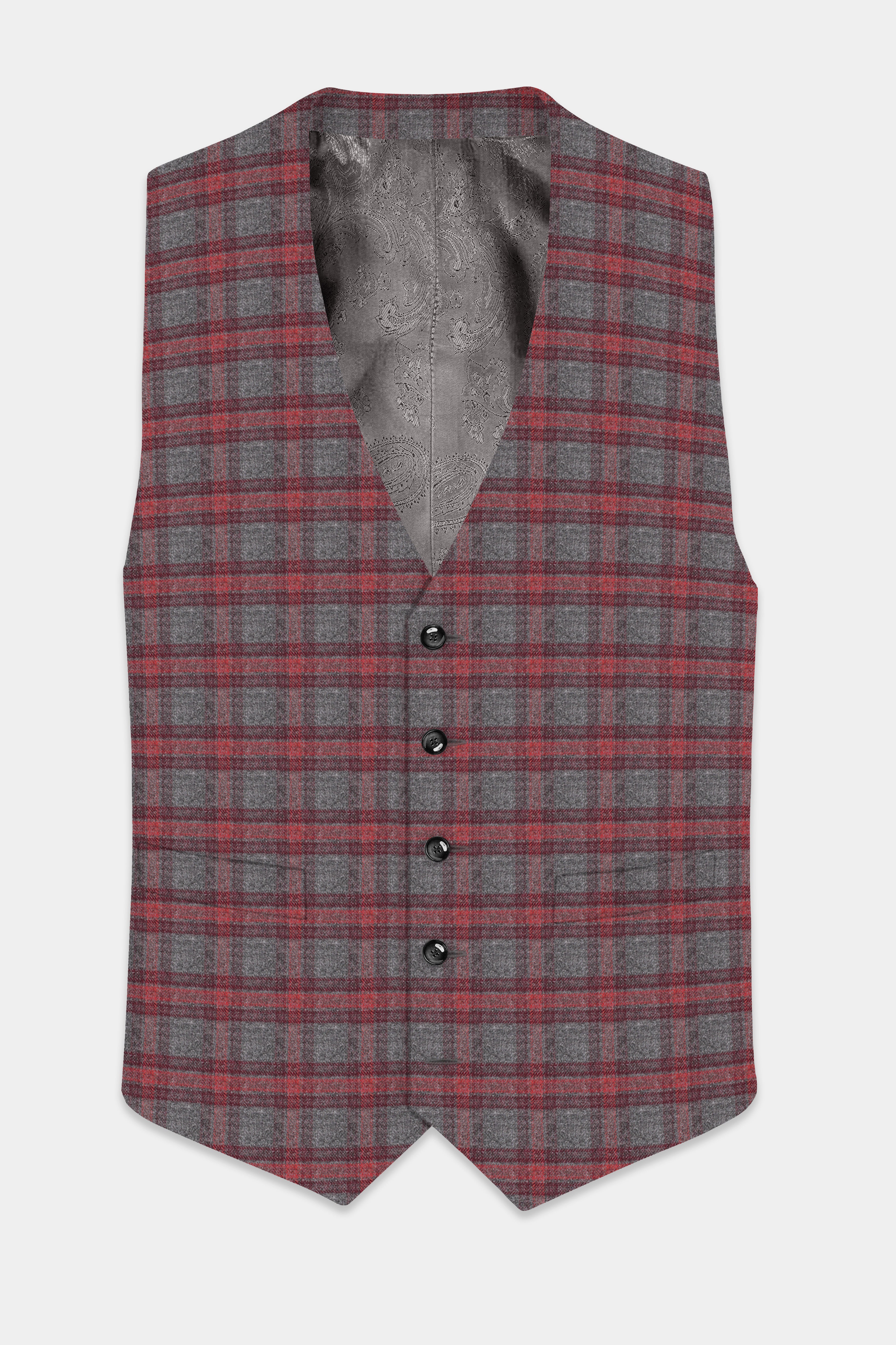 Tuscany-Chicago Gray And Tosca Red Plaid Tweed Waistcoat