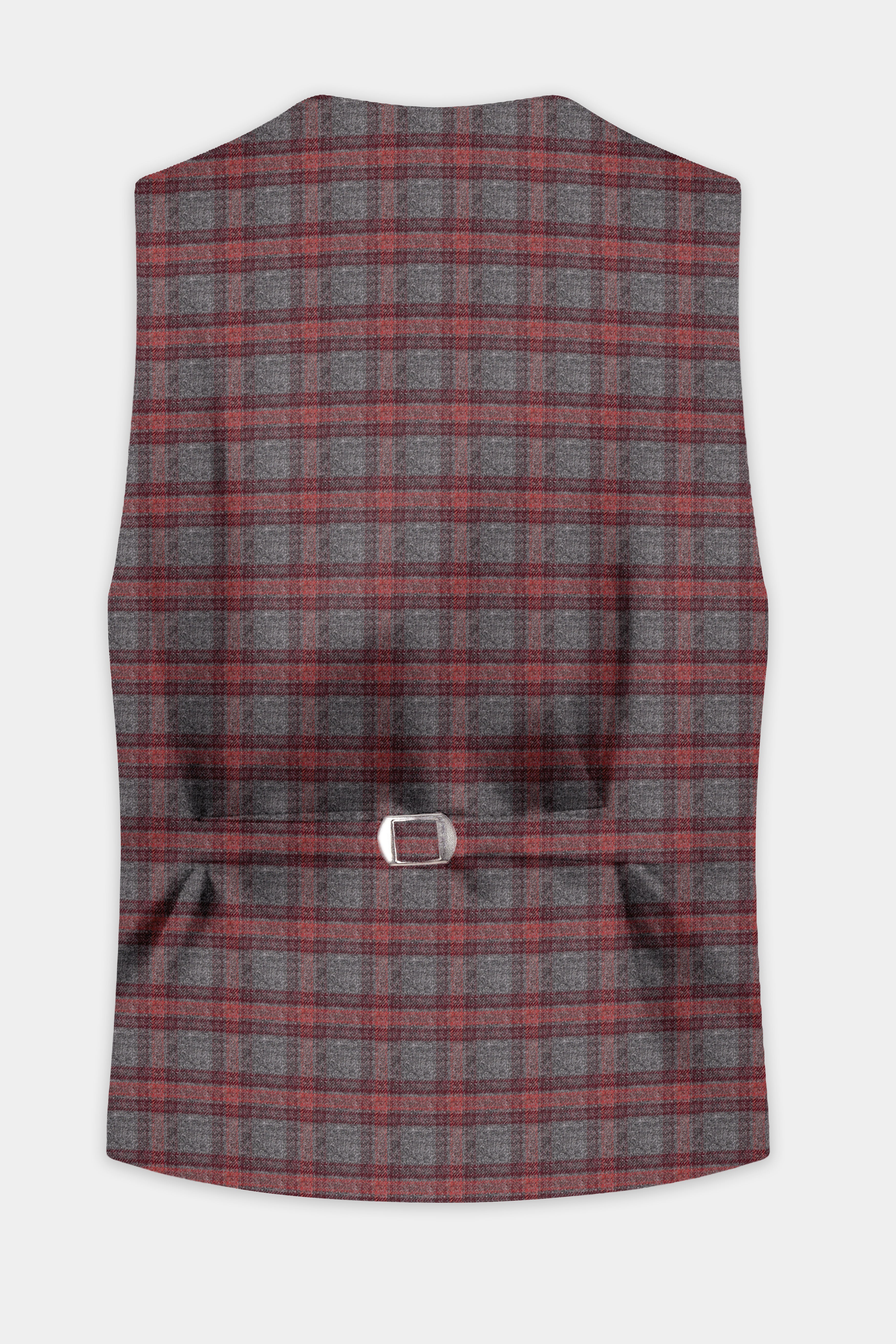 Tuscany-Chicago Gray And Tosca Red Plaid Tweed Waistcoat