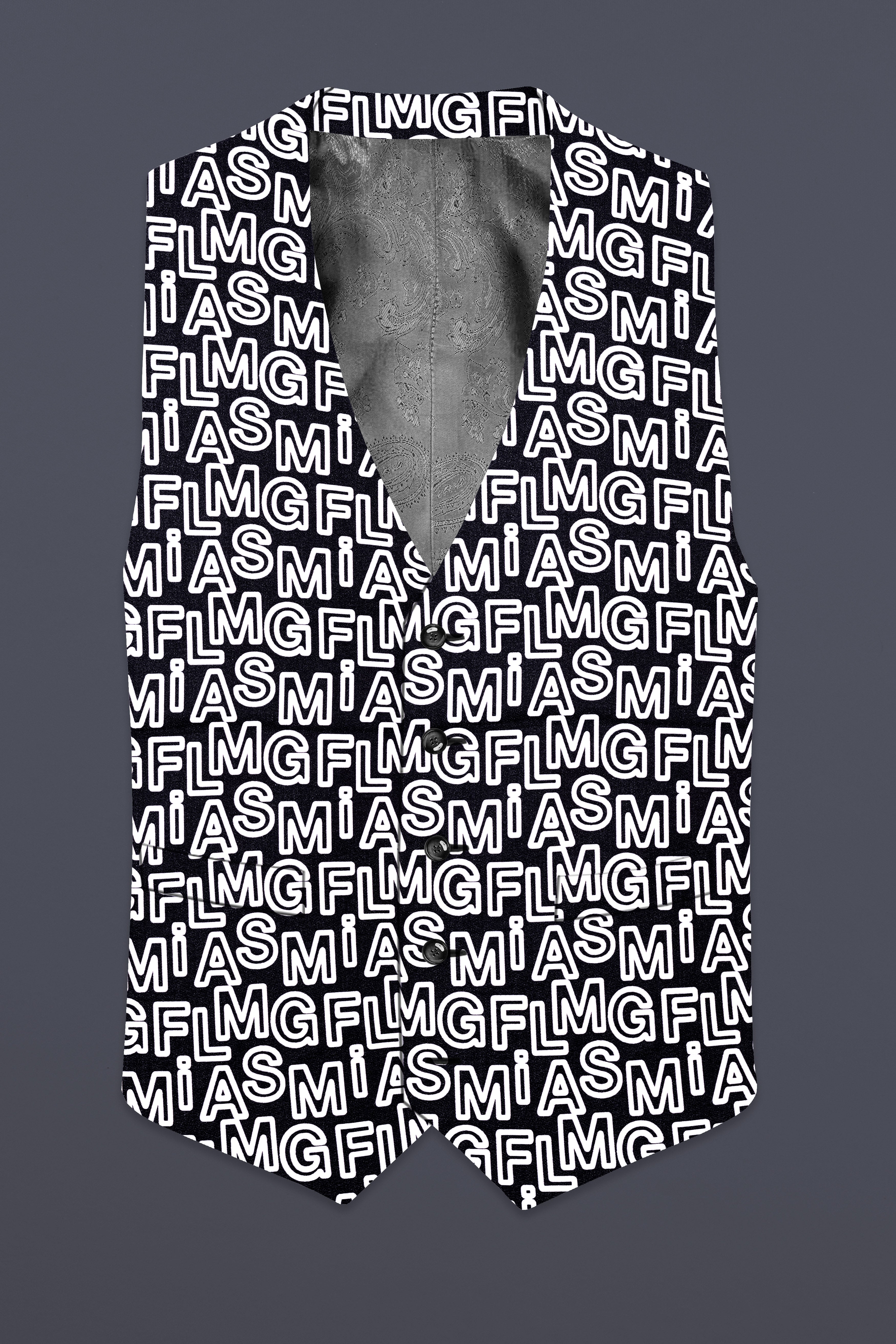 Jaguar Black And Bright White Alphabets Printed Premium Cotton Waistcoat