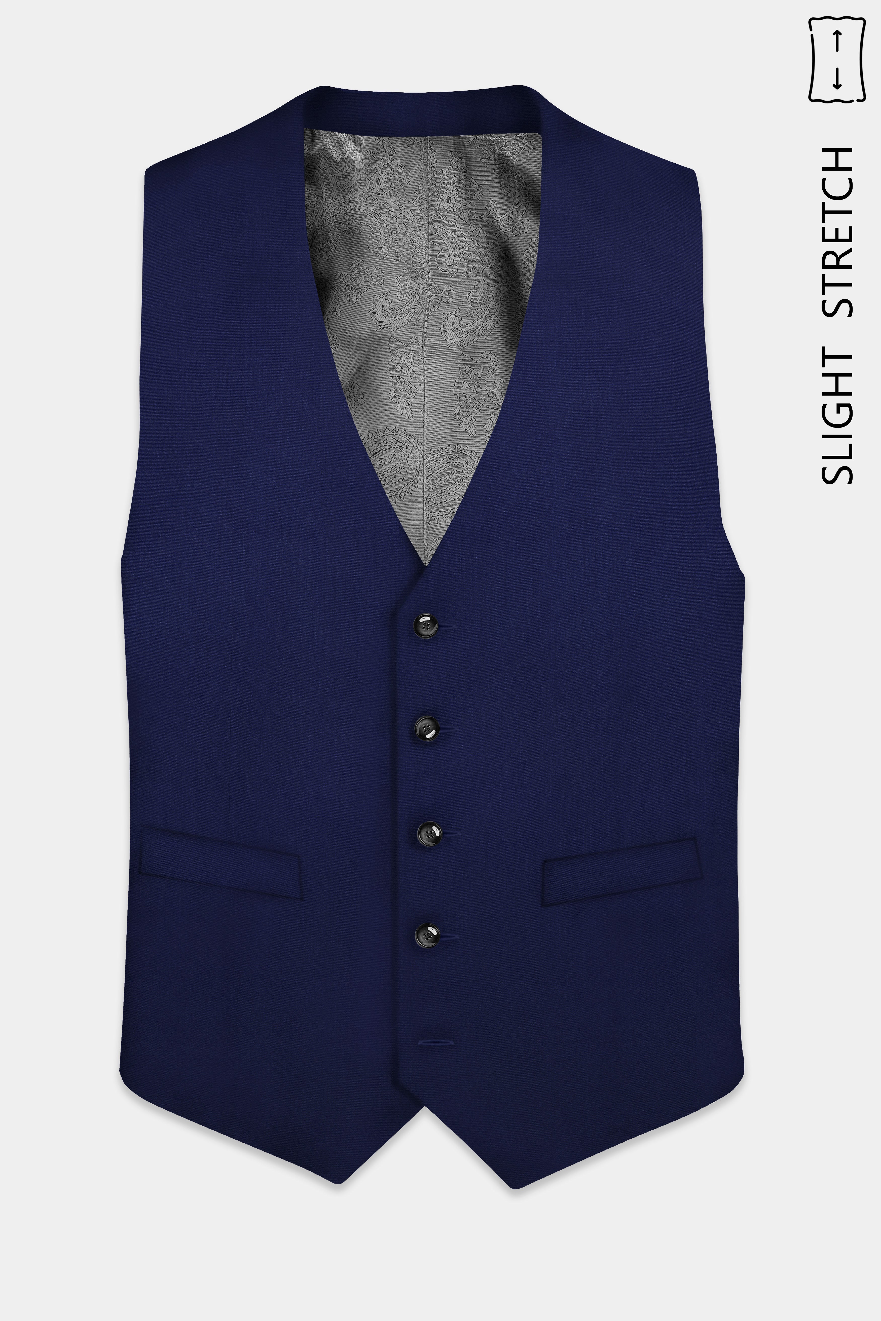 Celestia- Blue Solid Wool Rich Slight Stretch Waistcoat