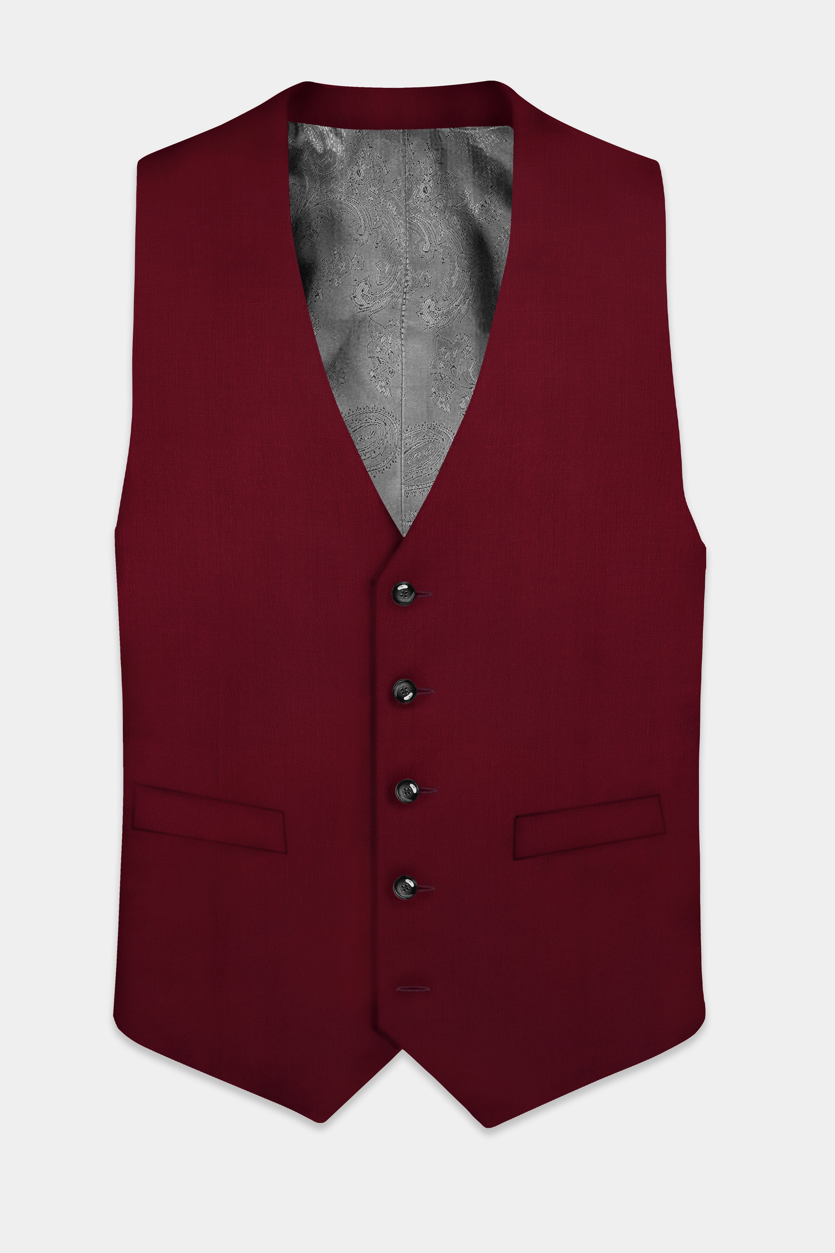 CrimsonAce-Cherry Red Solid Wool Rich Waistcoat