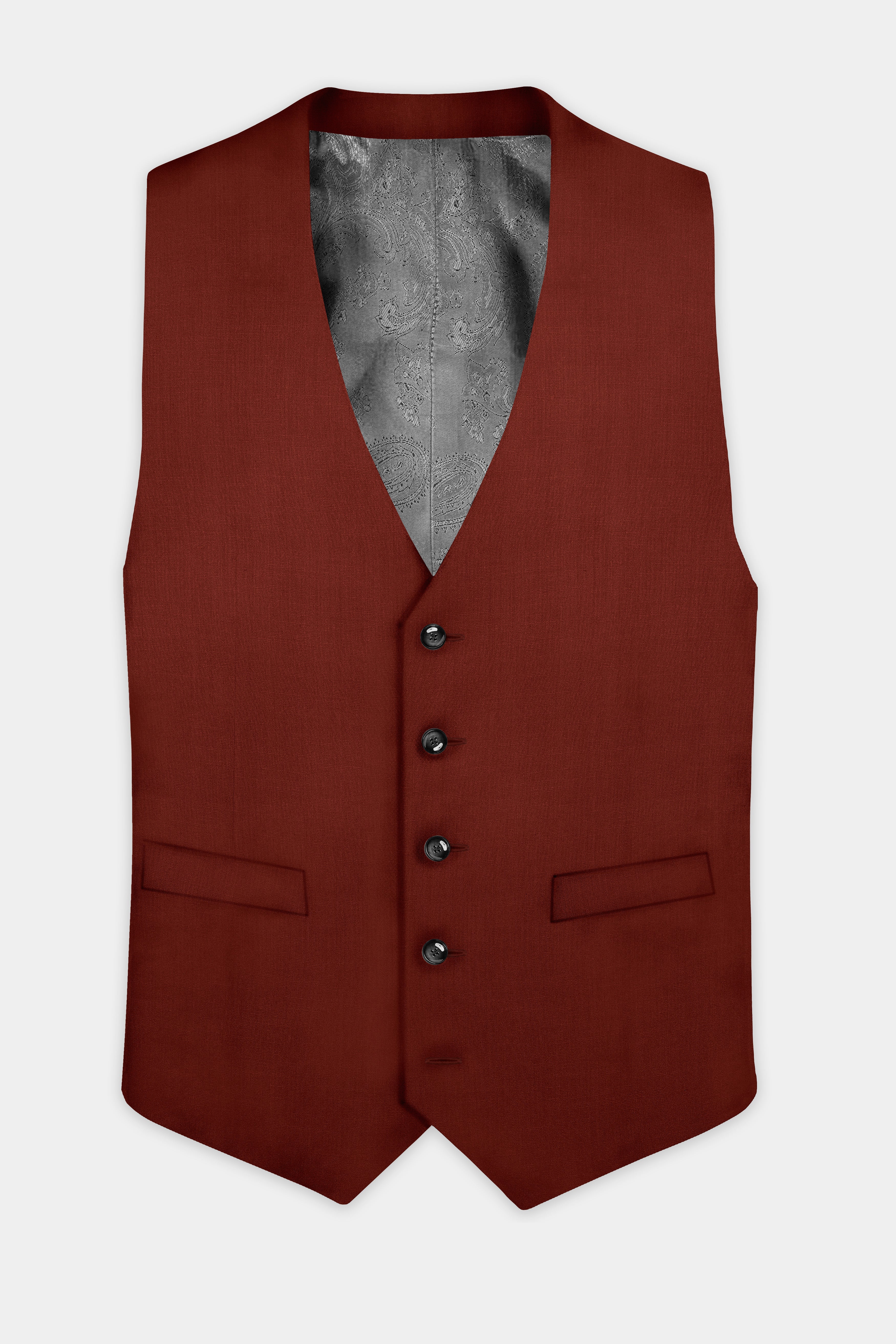 Inferno Rust-Brick Red Solid Wool Rich Waistcoat