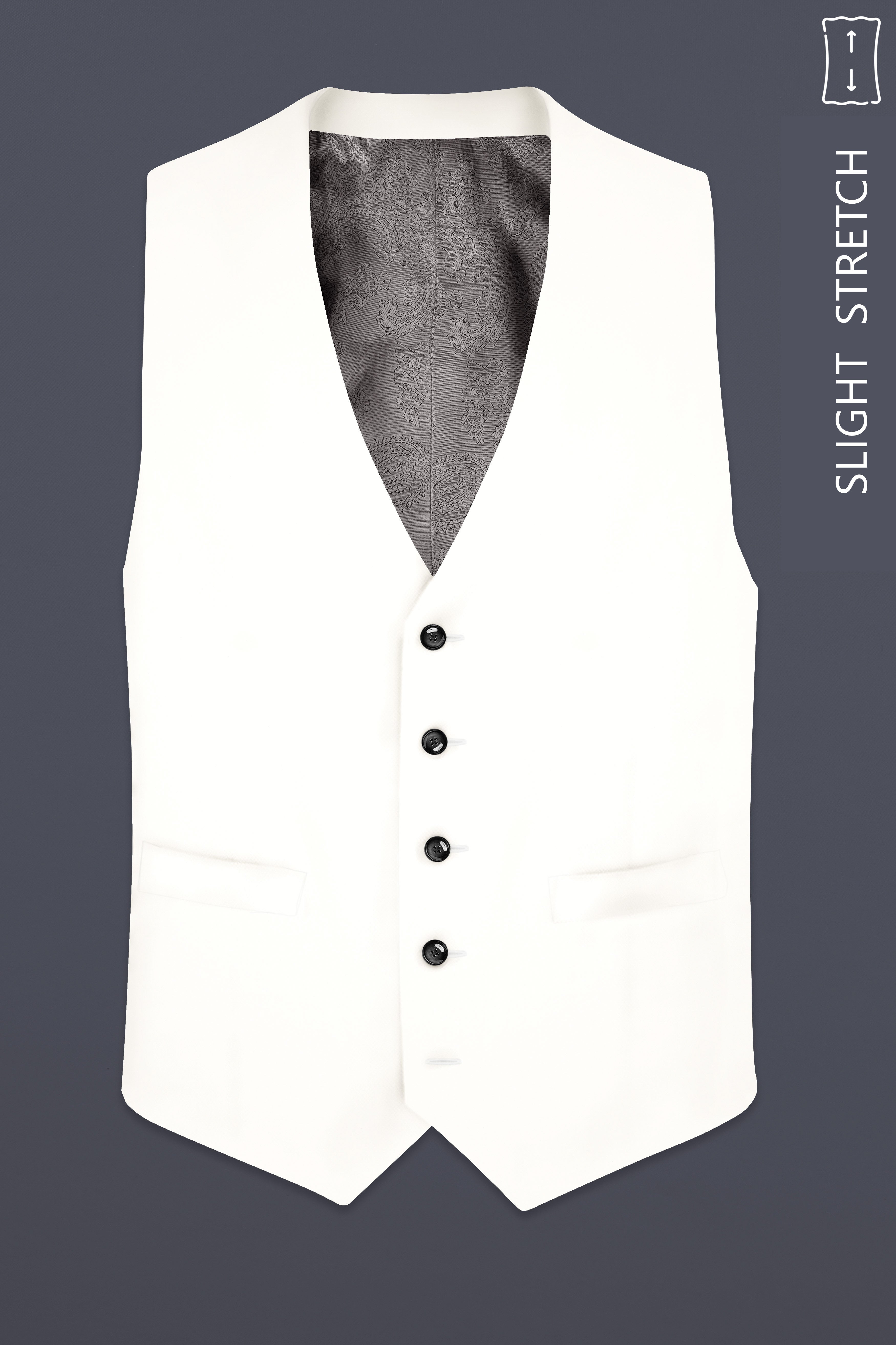 Off White Solid Wool Rich Slight Stretch Waistcoat