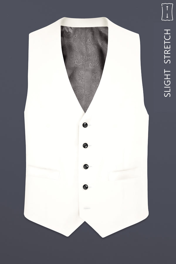 Off White Solid Wool Rich Slight Stretch Waistcoat