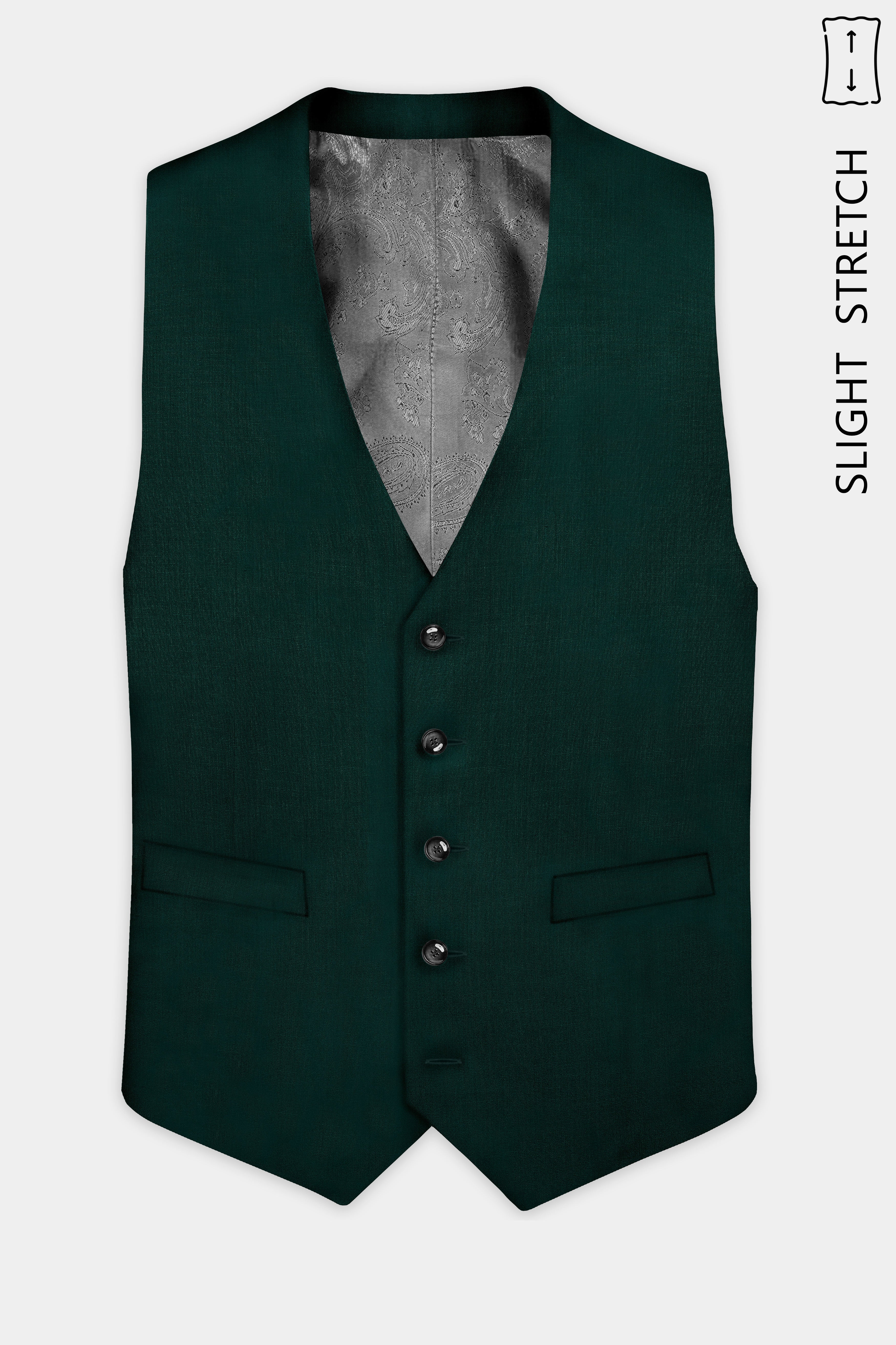 Emerald-Zucchini Green Solid Wool Rich Slight Stretch Waistcoat