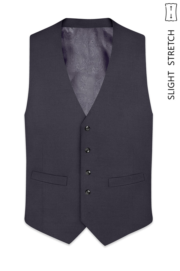 Sapphire-Glaucous Gray Solid Wool Rich Slight Stretch Waistcoat