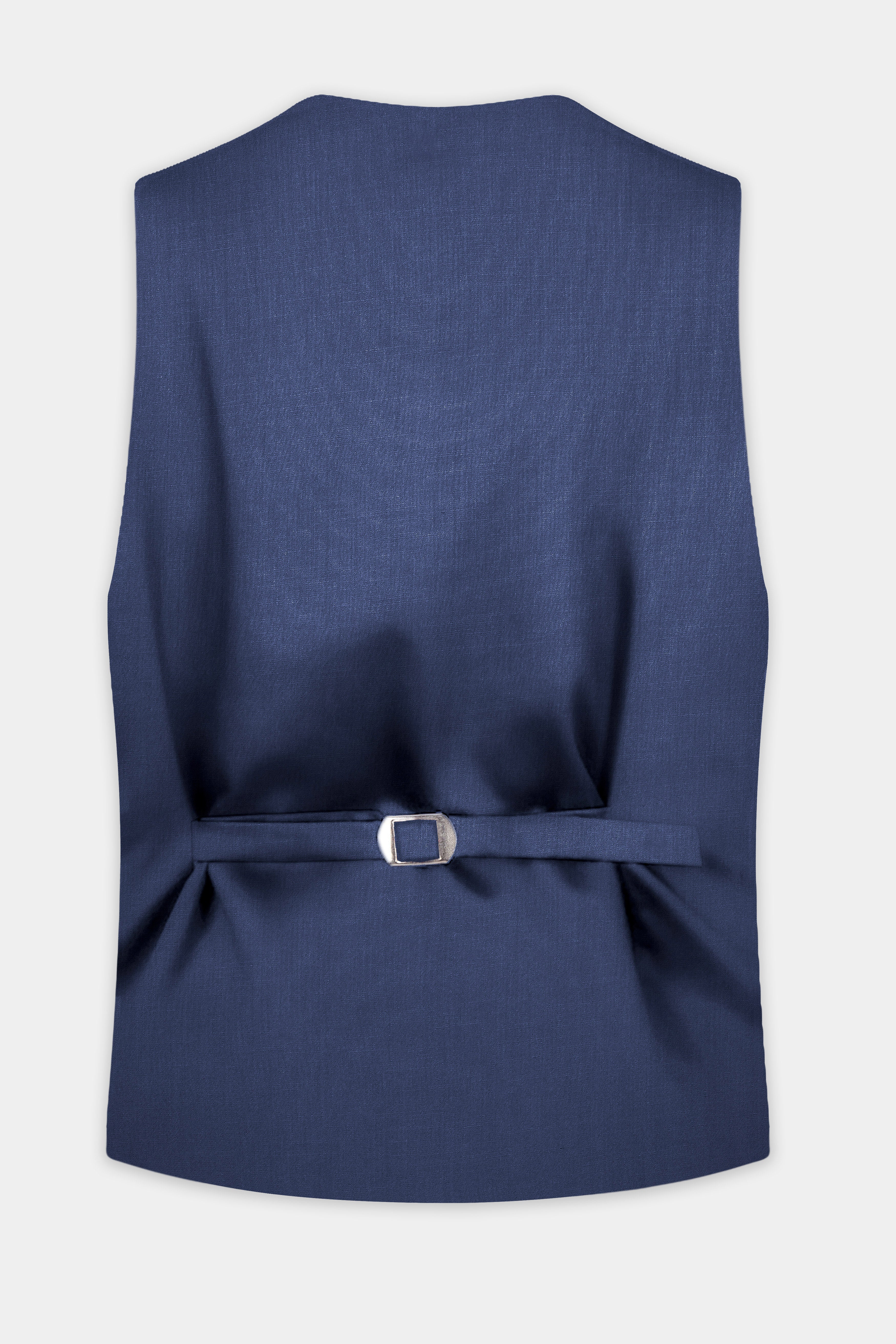 Sapphire-Glaucous Blue Solid Wool Rich Slight Stretch Waistcoat