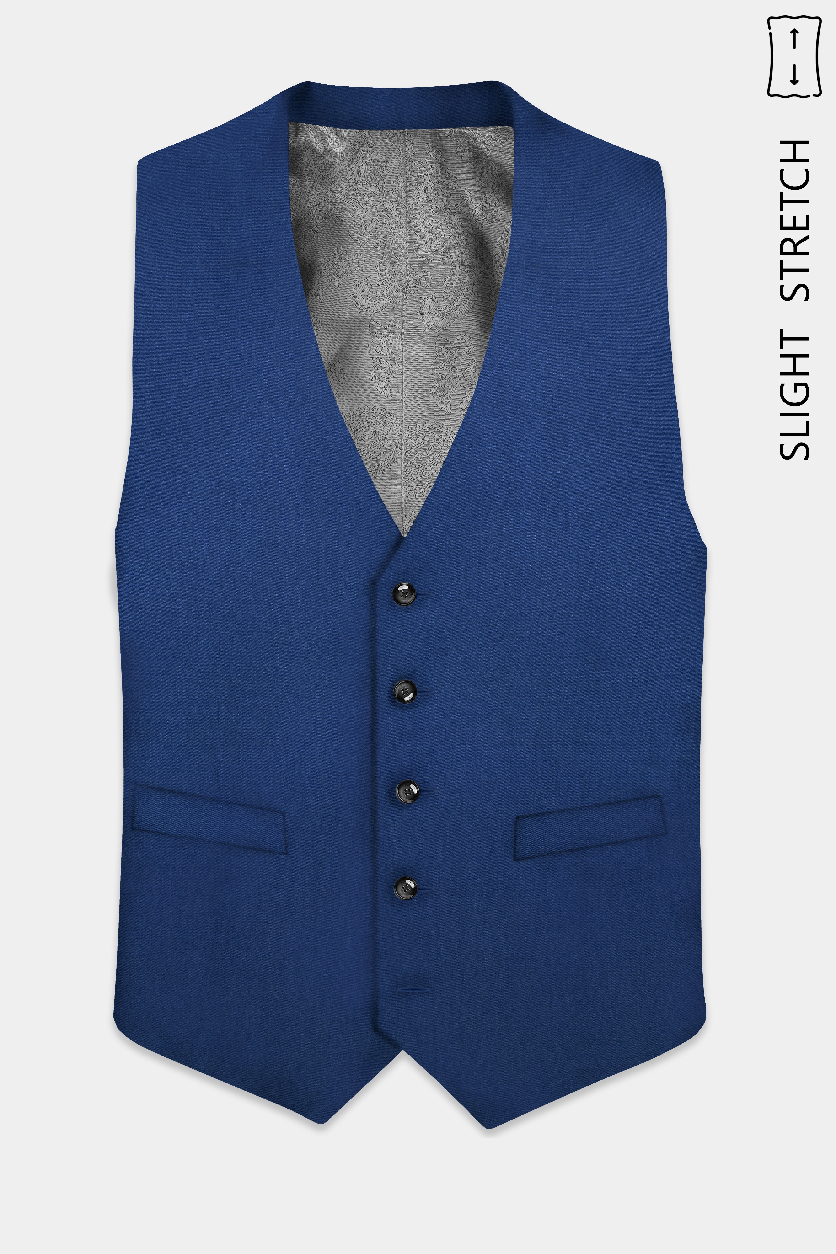 Cerulean Elite-Cobalt Blue Solid Wool Rich Slight Stretch Waistcoat