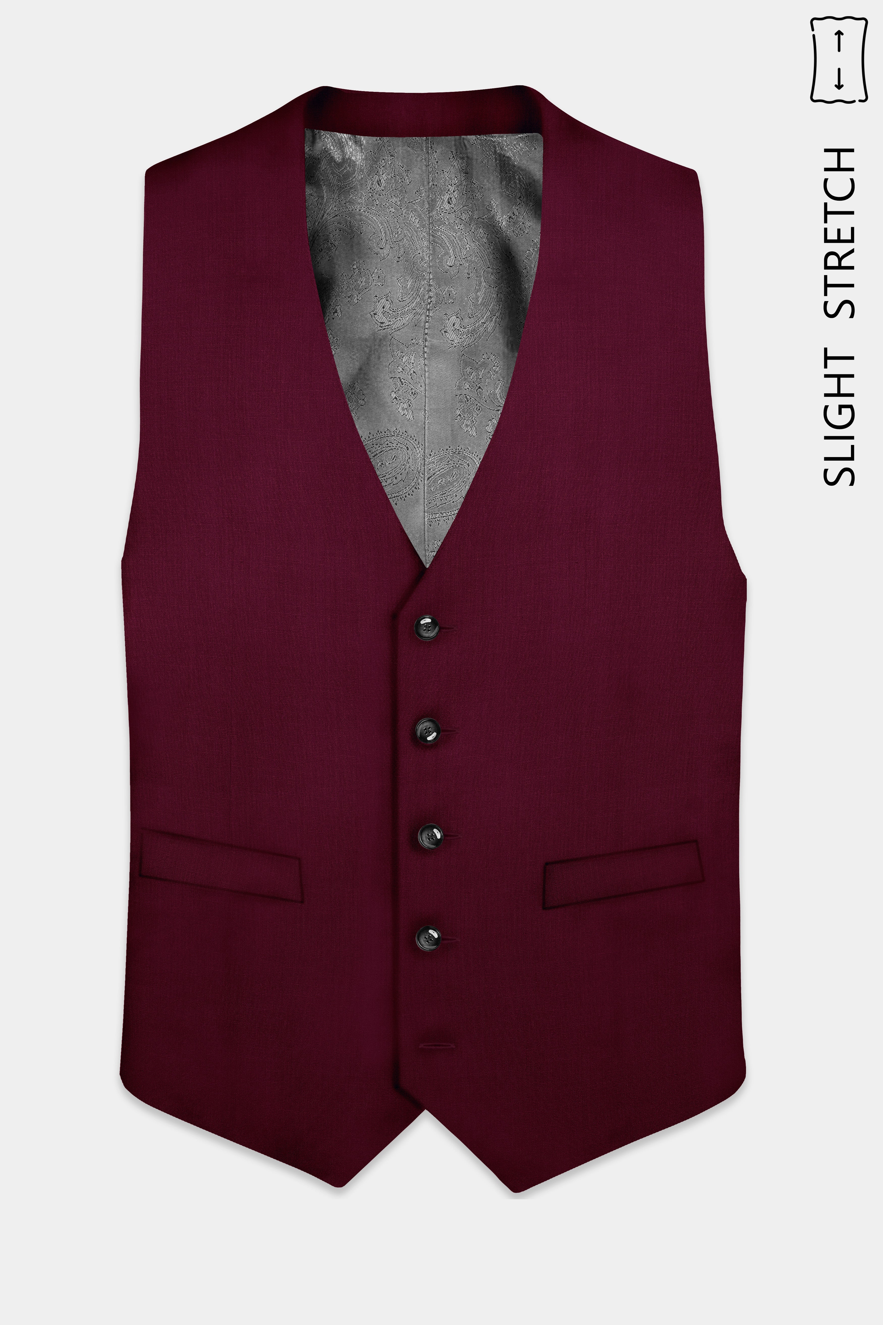 Regal Maroon-Tamarind Solid Wool Rich Slight Stretch Waistcoat