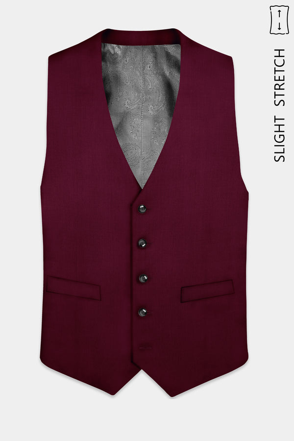 Regal Maroon-Tamarind Solid Wool Rich Slight Stretch Waistcoat