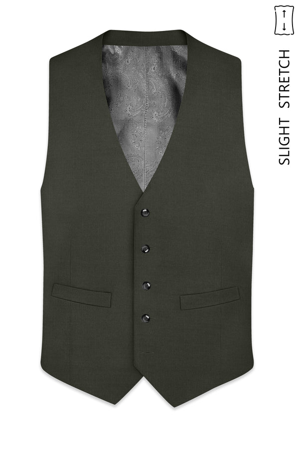 Verdant Majesty-Juniper Green Solid Wool Rich Slight Stretch Waistcoat