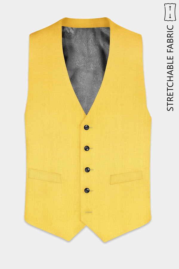 Saffron Elegance-Lemon Yellow Solid Wool Rich Stretchable Waistcoat