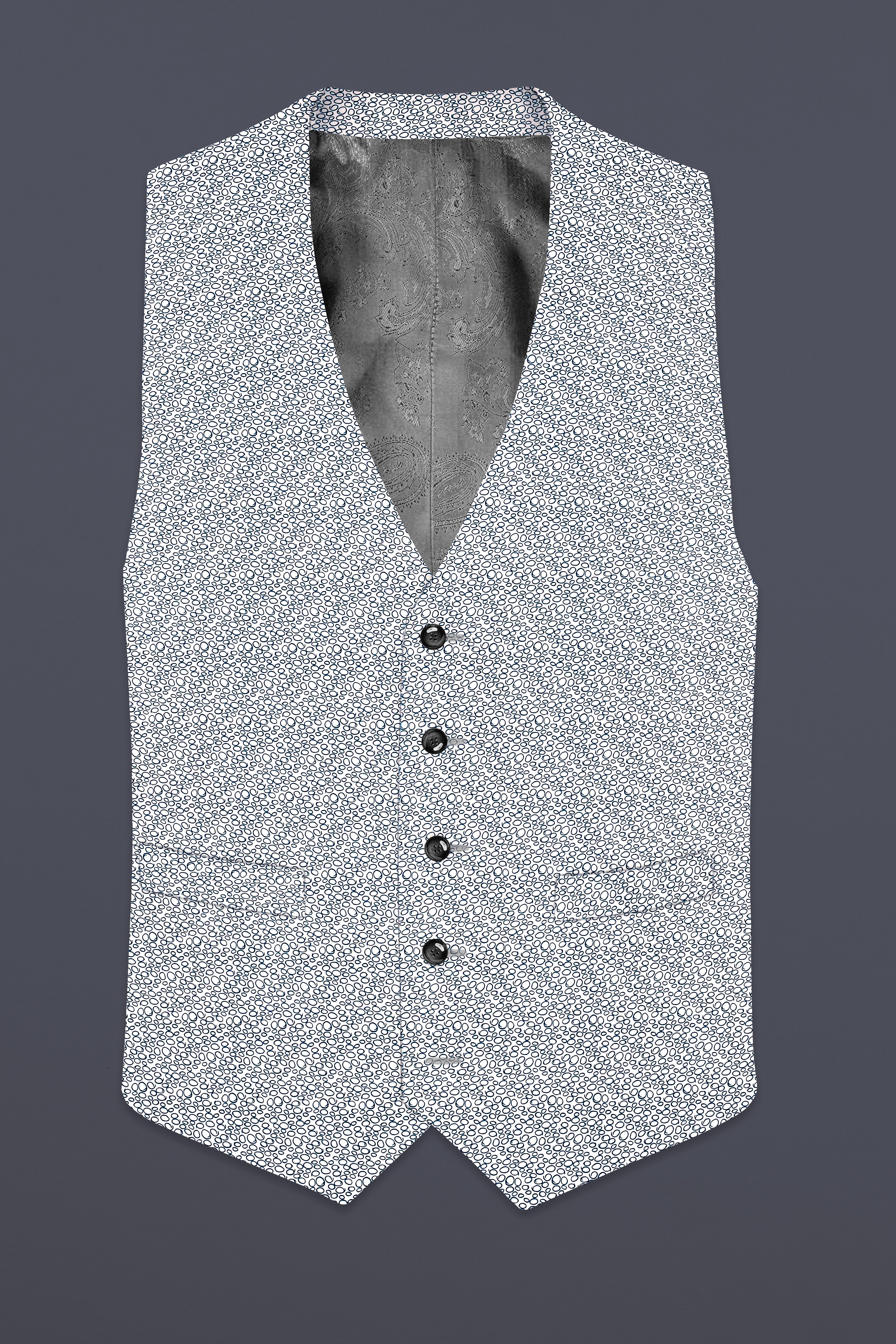 Azure Mist-Bright White And Stratos Blue Printed Cotton Waistcoat