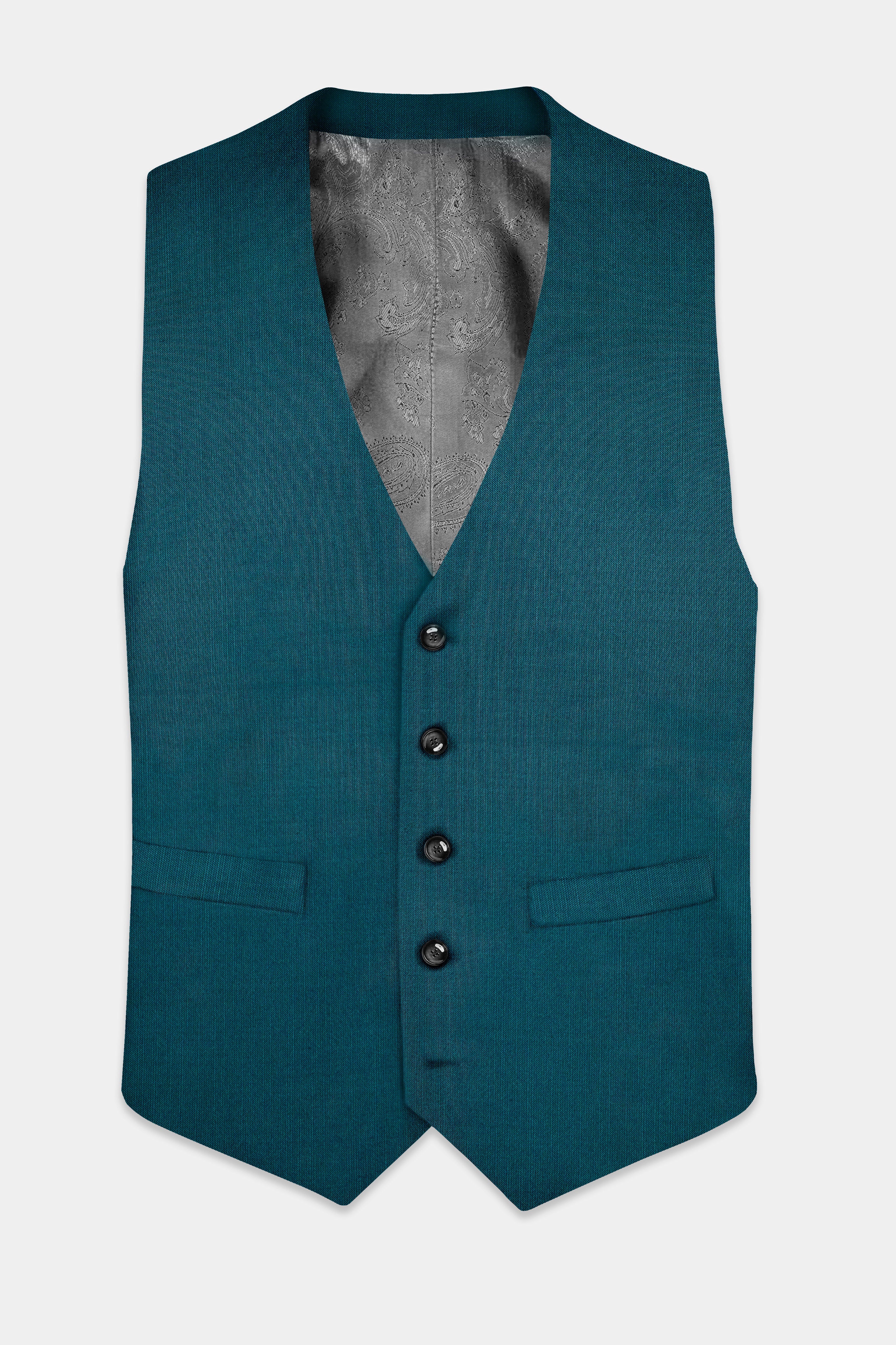 Sapphire-Peacock Blue Solid Wool Rich Waistcoat