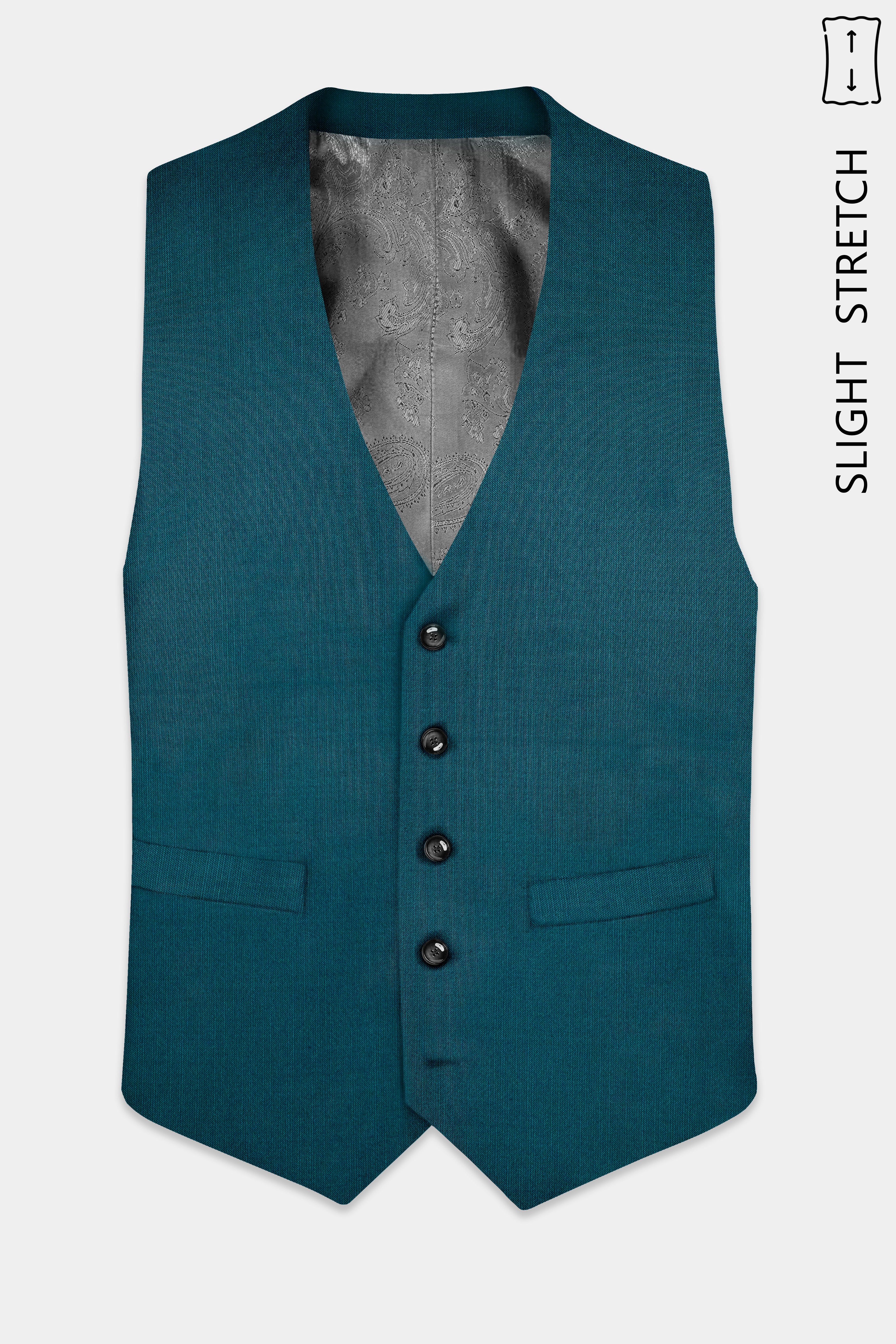 Sapphire-Peacock Blue Solid Wool Rich Slight Stretch Waistcoat