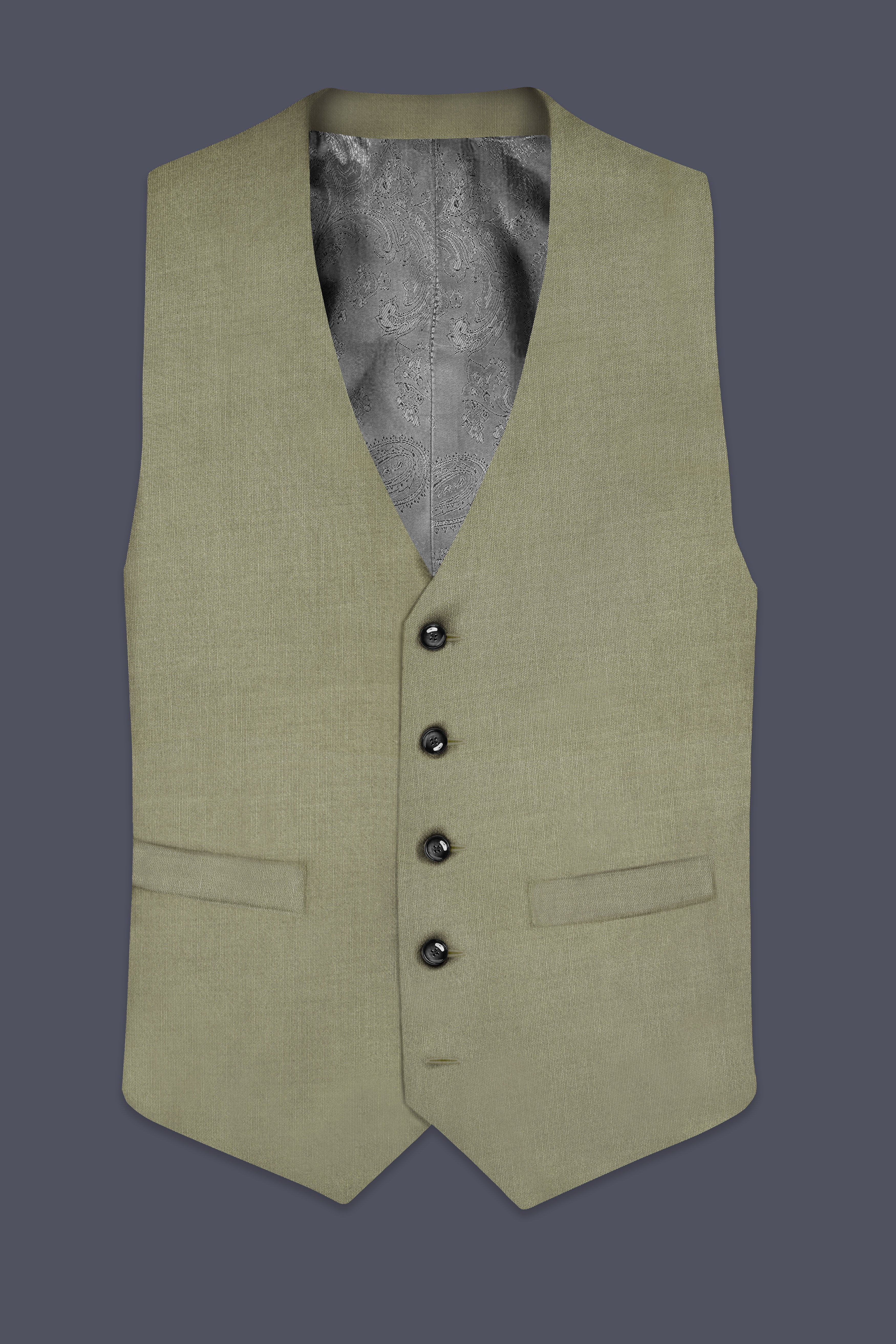 Citron-Lemon Grass Green Solid Wool Rich Waistcoat