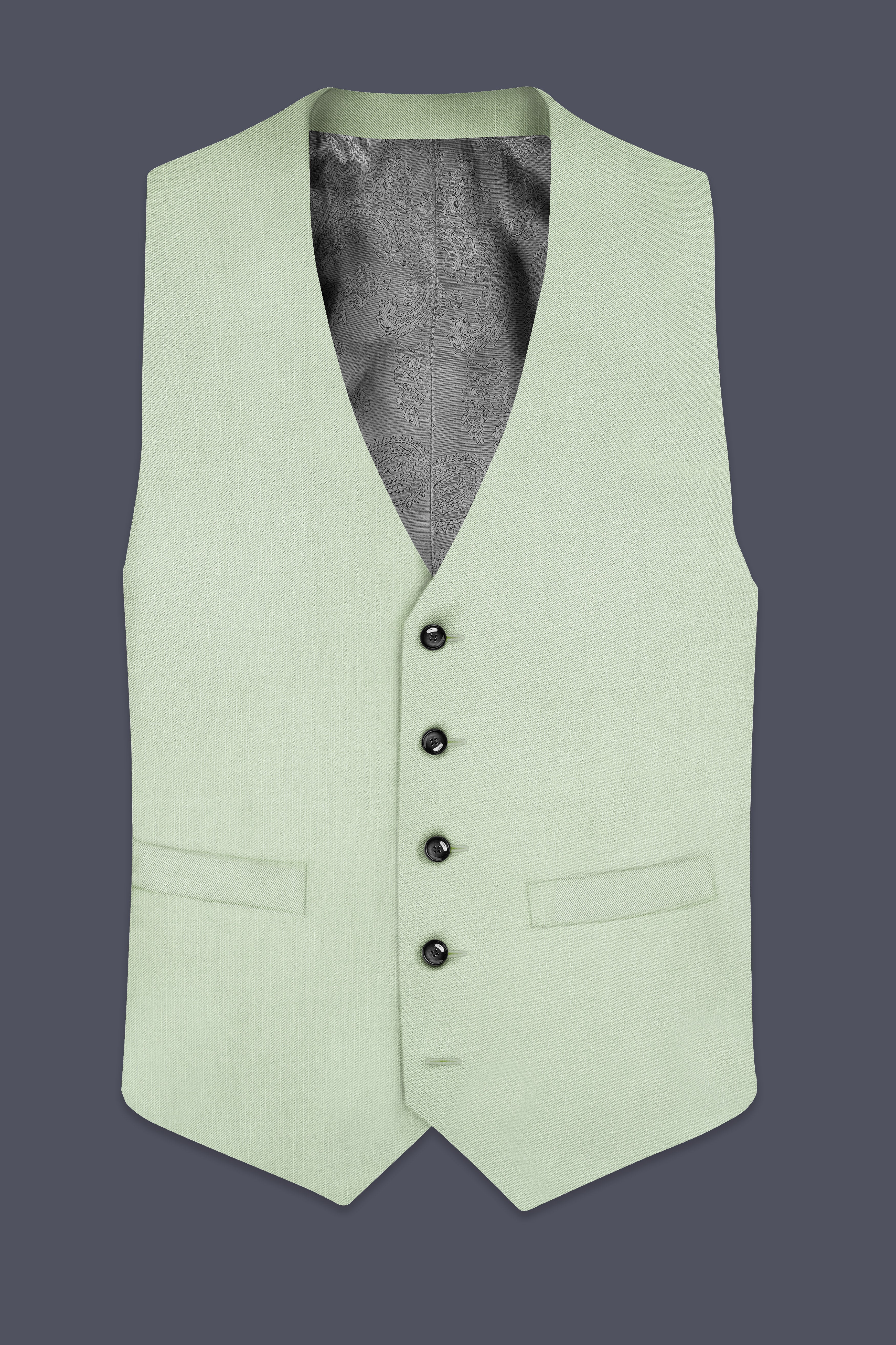 Lichen-Norway Green Solid Wool Rich Waistcoat