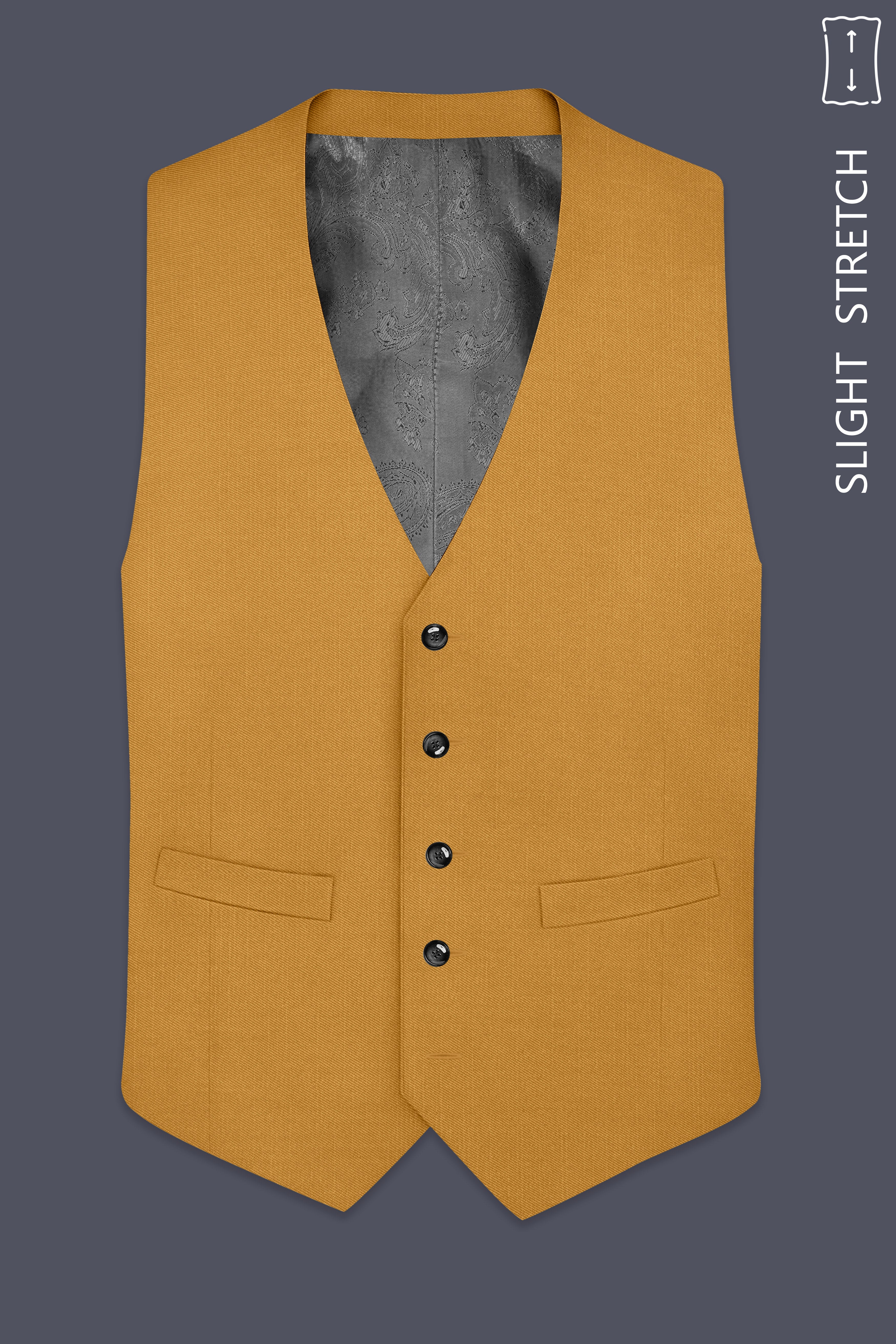 Saffron-Harvest Yellow Solid Wool Rich Slight Stretch Waistcoat