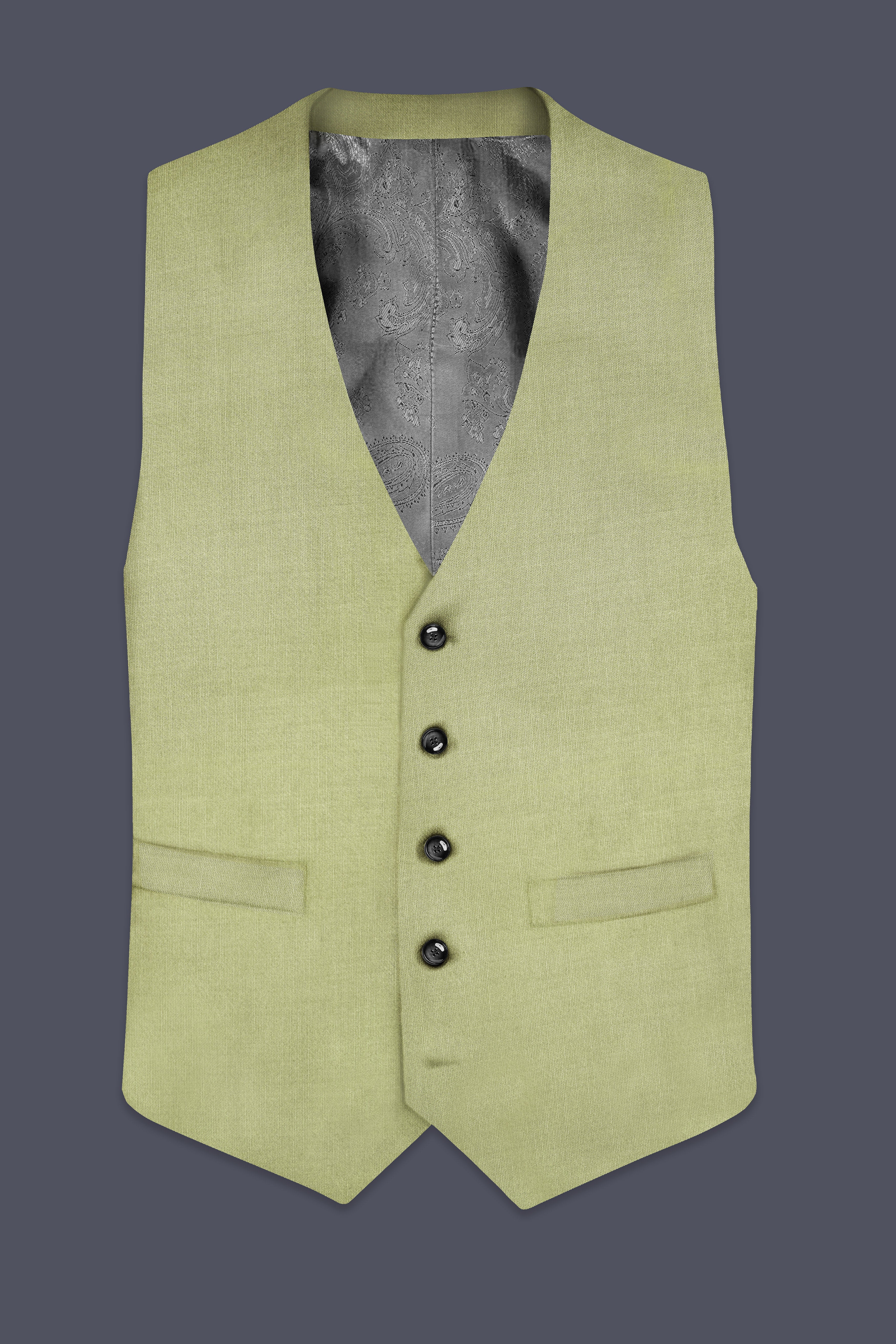 Marsh-Swamp Green Solid Wool Rich Waistcoat