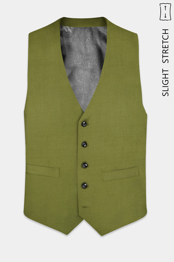 Glade-Muddy Green Solid Wool Rich Slight Stretch Waistcoat