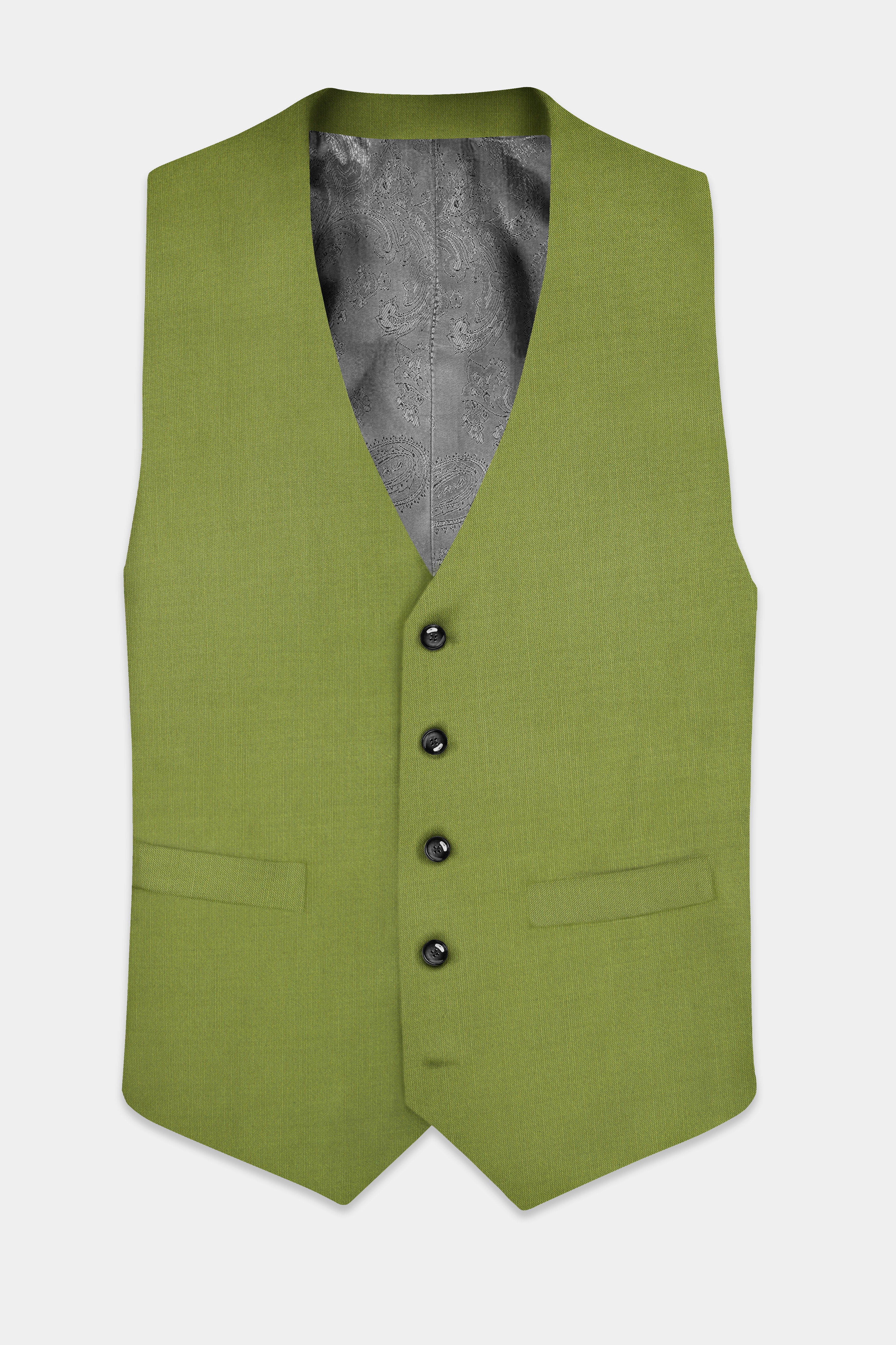 Pistachio-Wasabi Green Solid Wool Rich Waistcoat