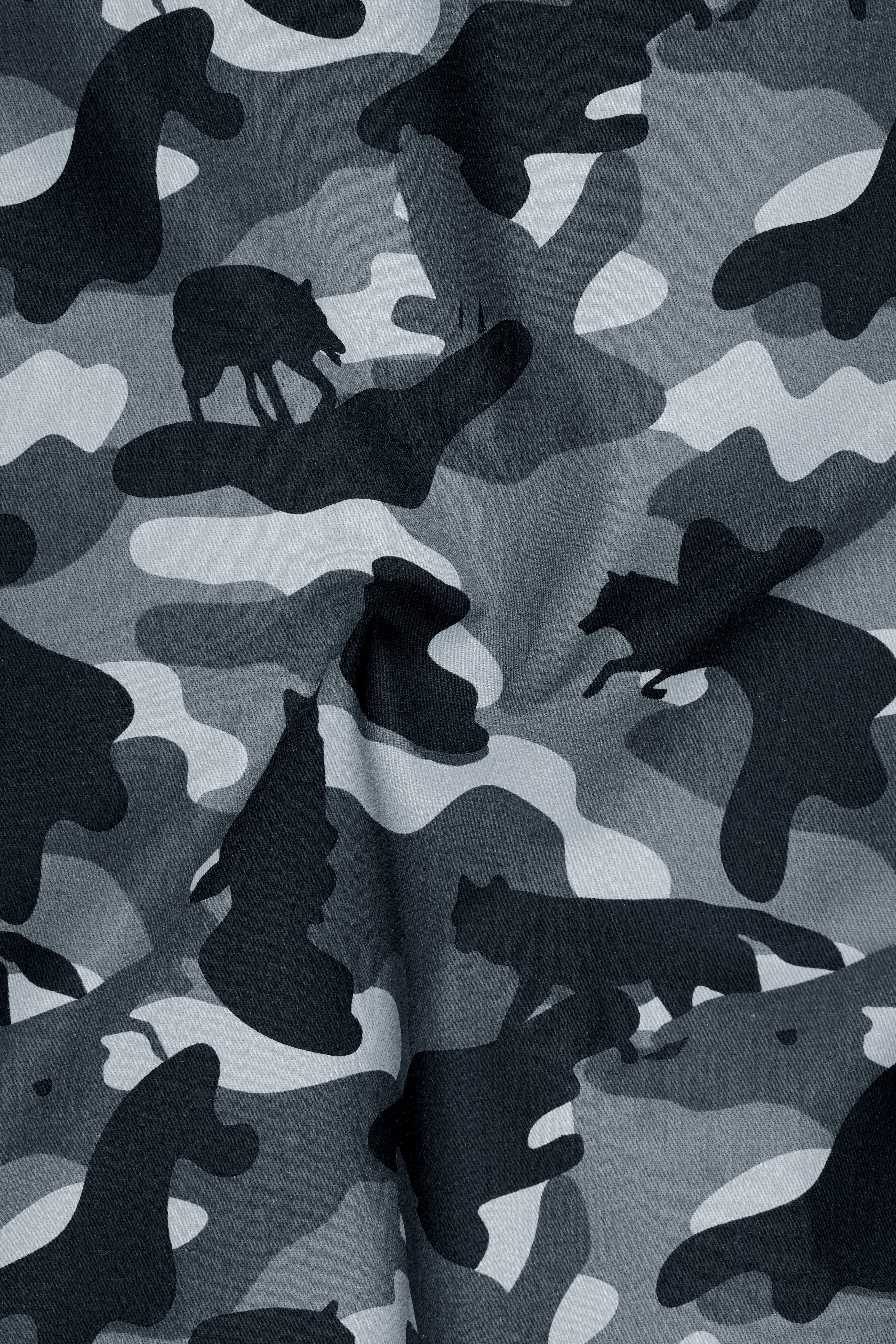 Carbon Gray And Cinder Black Camouflage Printed Cotton Waistcoat