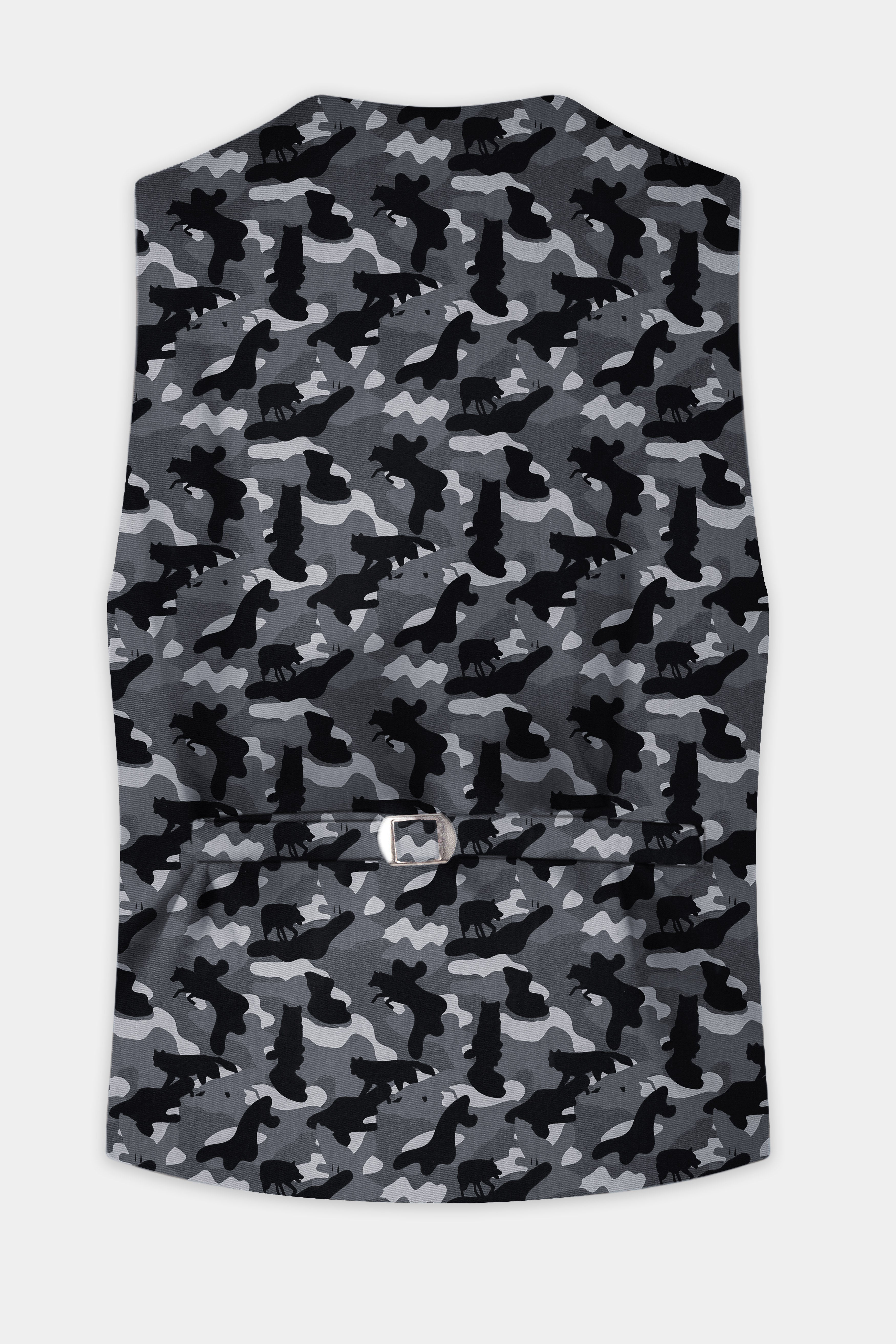 Carbon Gray And Cinder Black Camouflage Printed Cotton Waistcoat