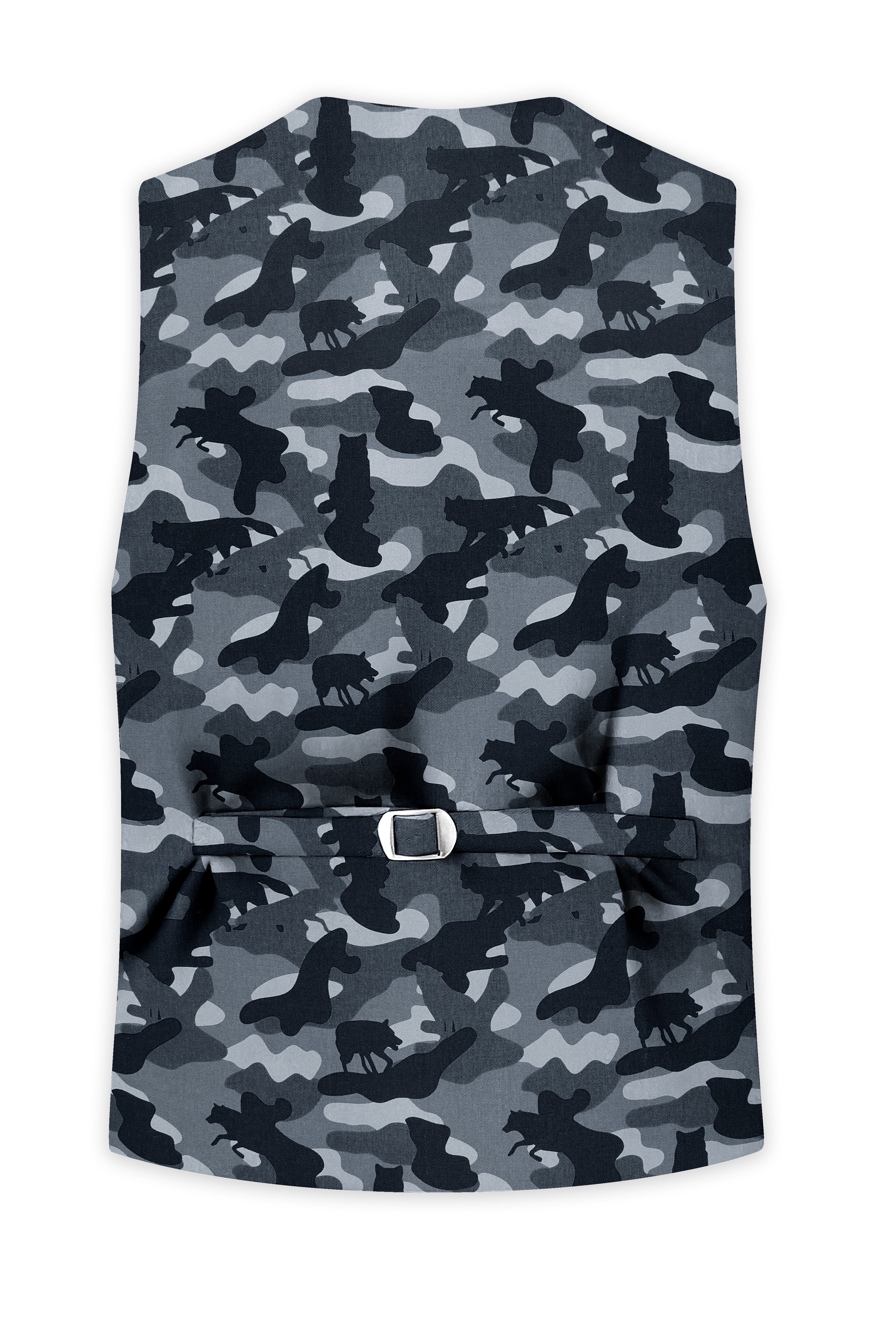 Carbon Gray And Cinder Black Camouflage Printed Cotton Waistcoat