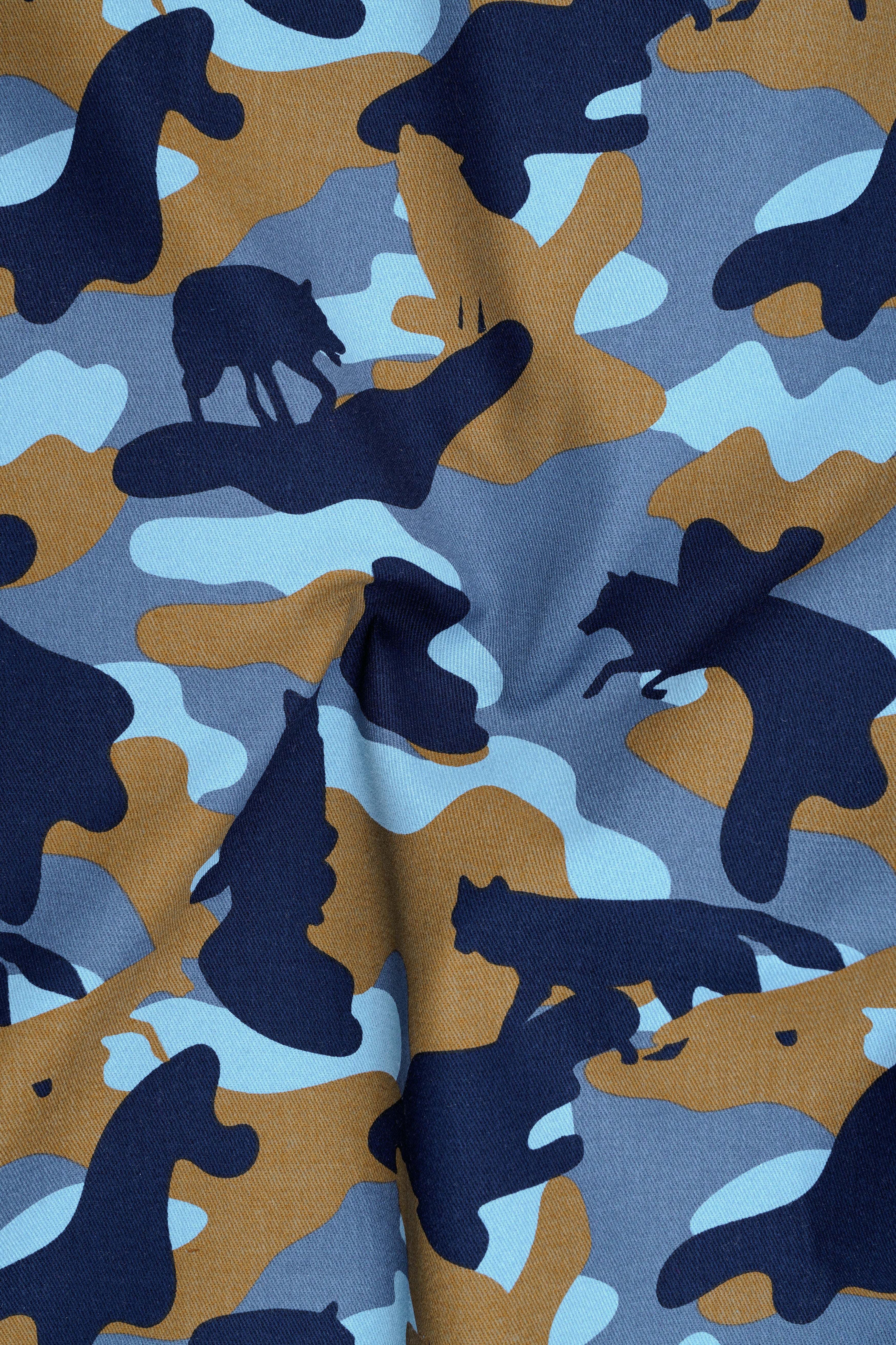 Martinique Blue And Irish Brown Camouflage Printed Waistcoat