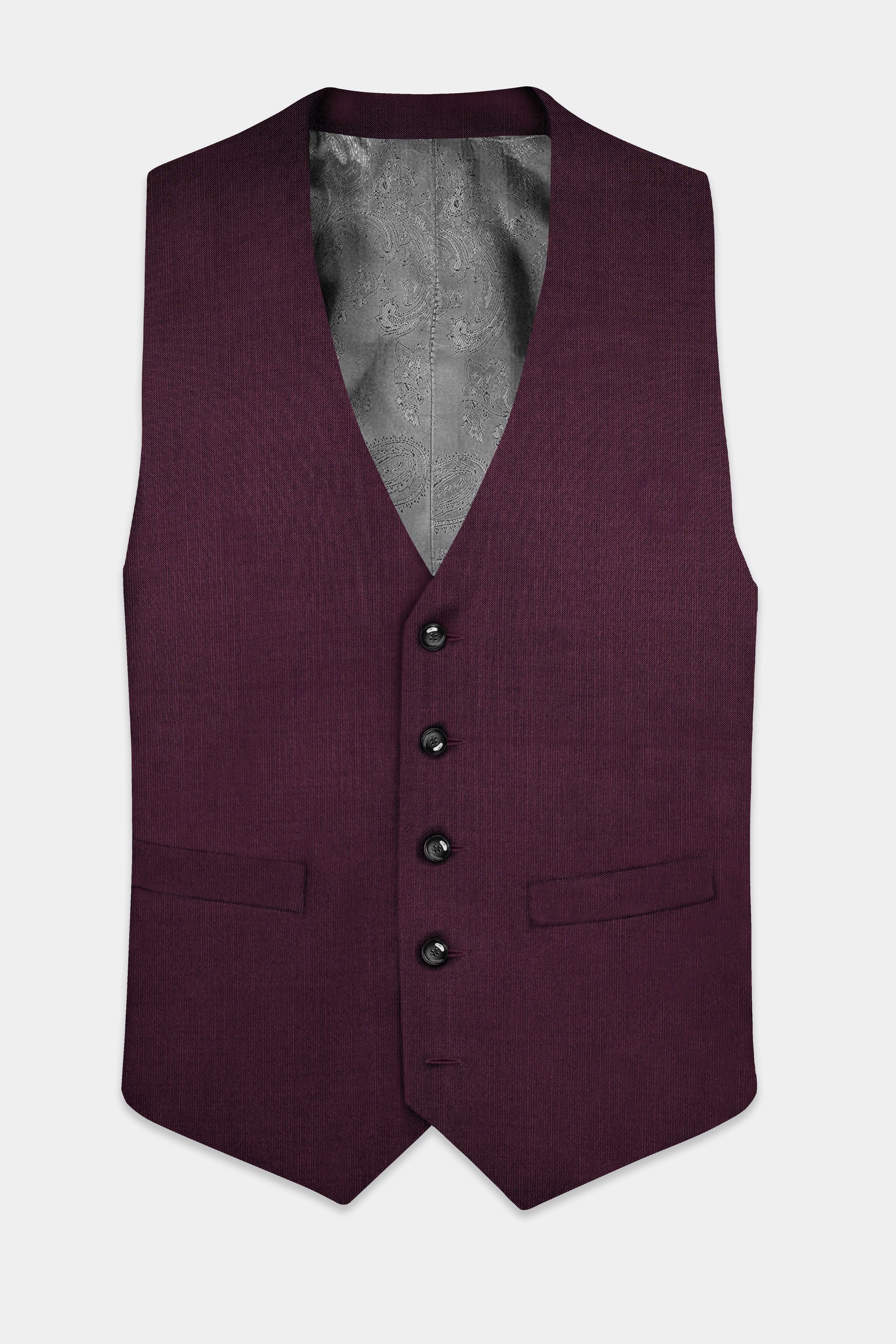 Merlot-Bistre Wine Maroon Solid Wool Rich Stretchable Waistcoat