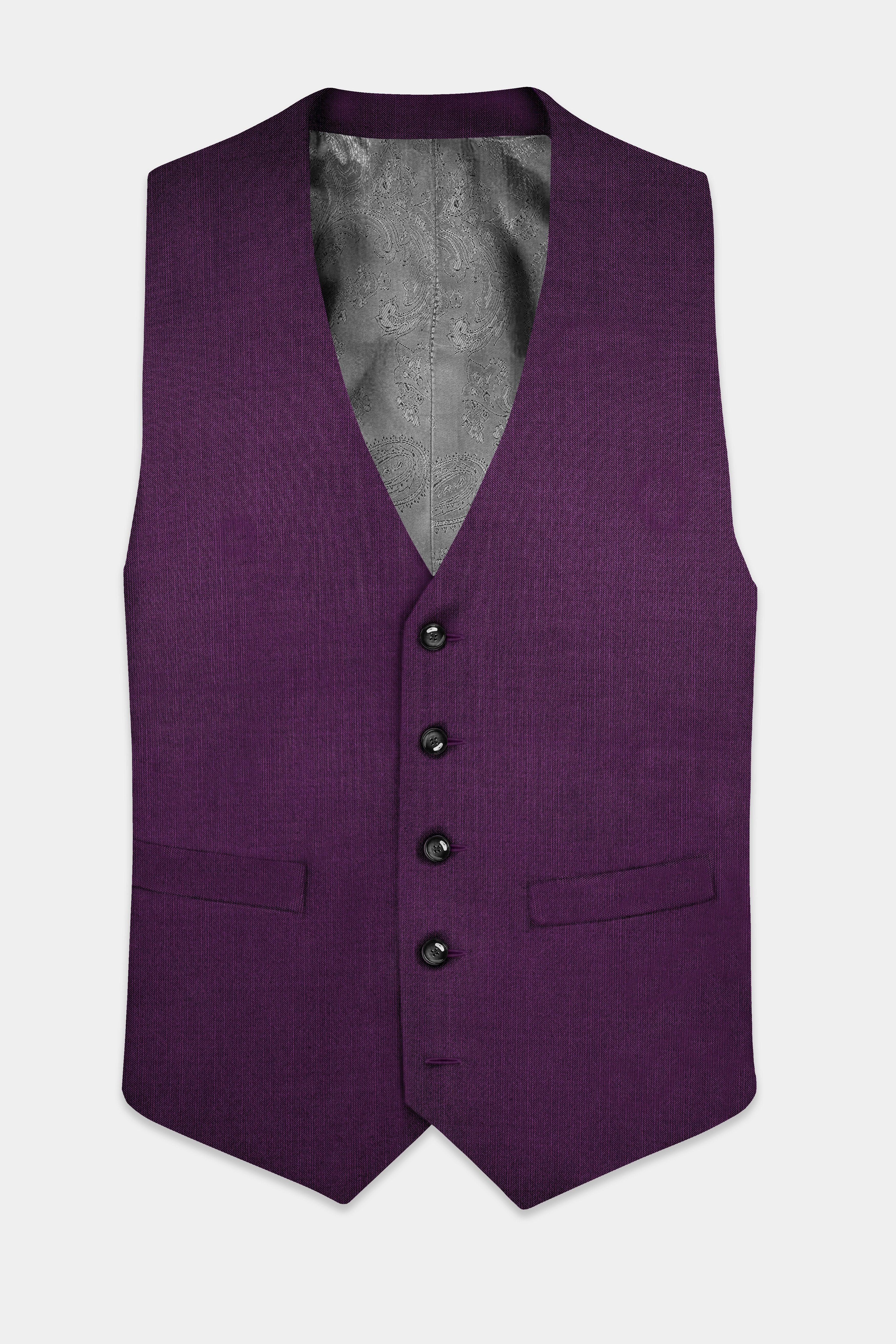 Orchid-Grape Purple Solid Wool Rich Stretchable Waistcoat