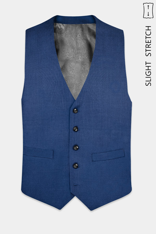 Marinoir-Cello Blue Solid Wool Rich Slight Stretch Waistcoat