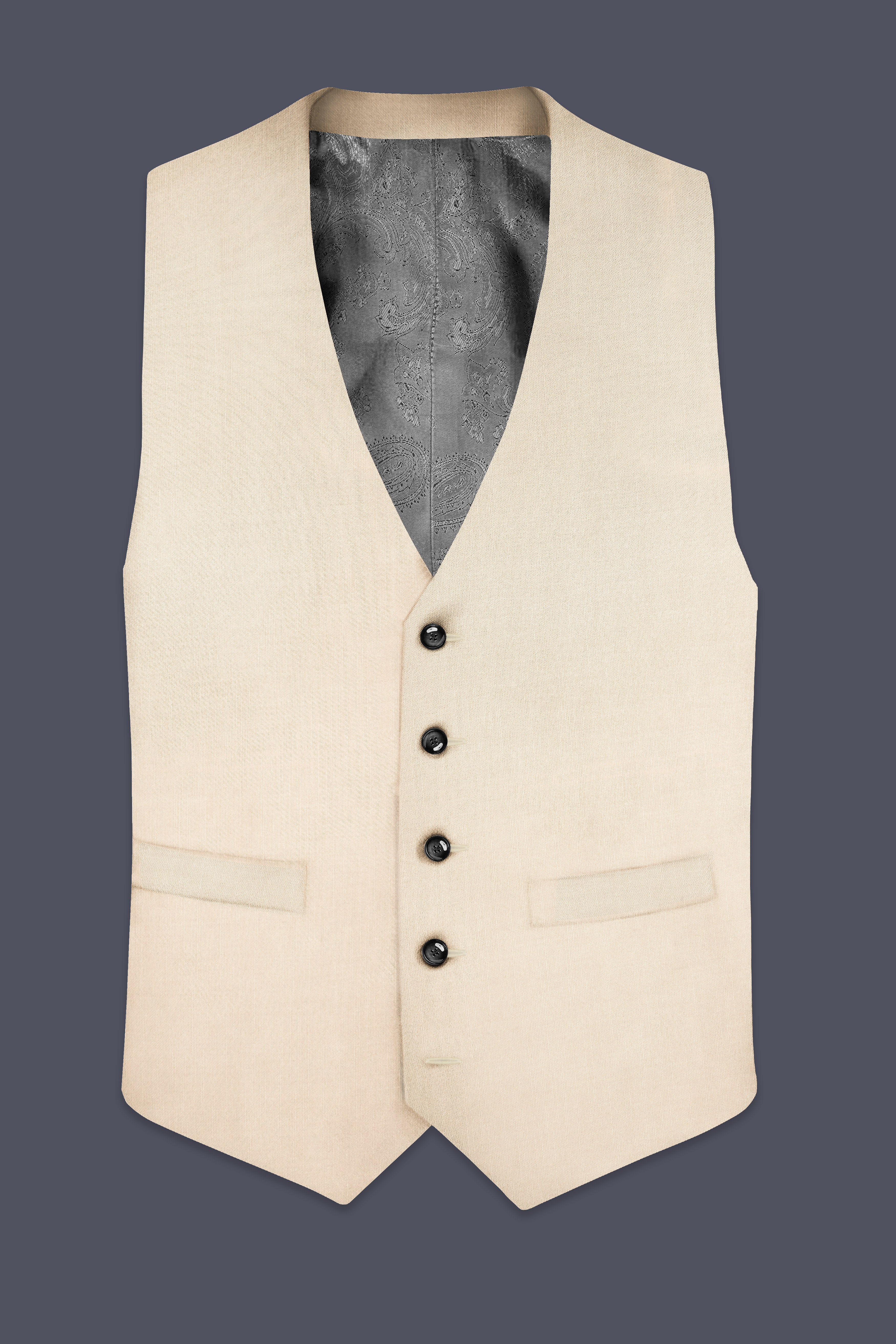 Biscotti-Parchment Cream Solid Wool Rich Stretchable Waistcoat