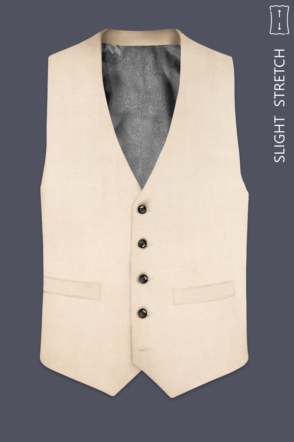 Biscotti-Parchment Cream Solid Wool Rich Slight Stretch Waistcoat