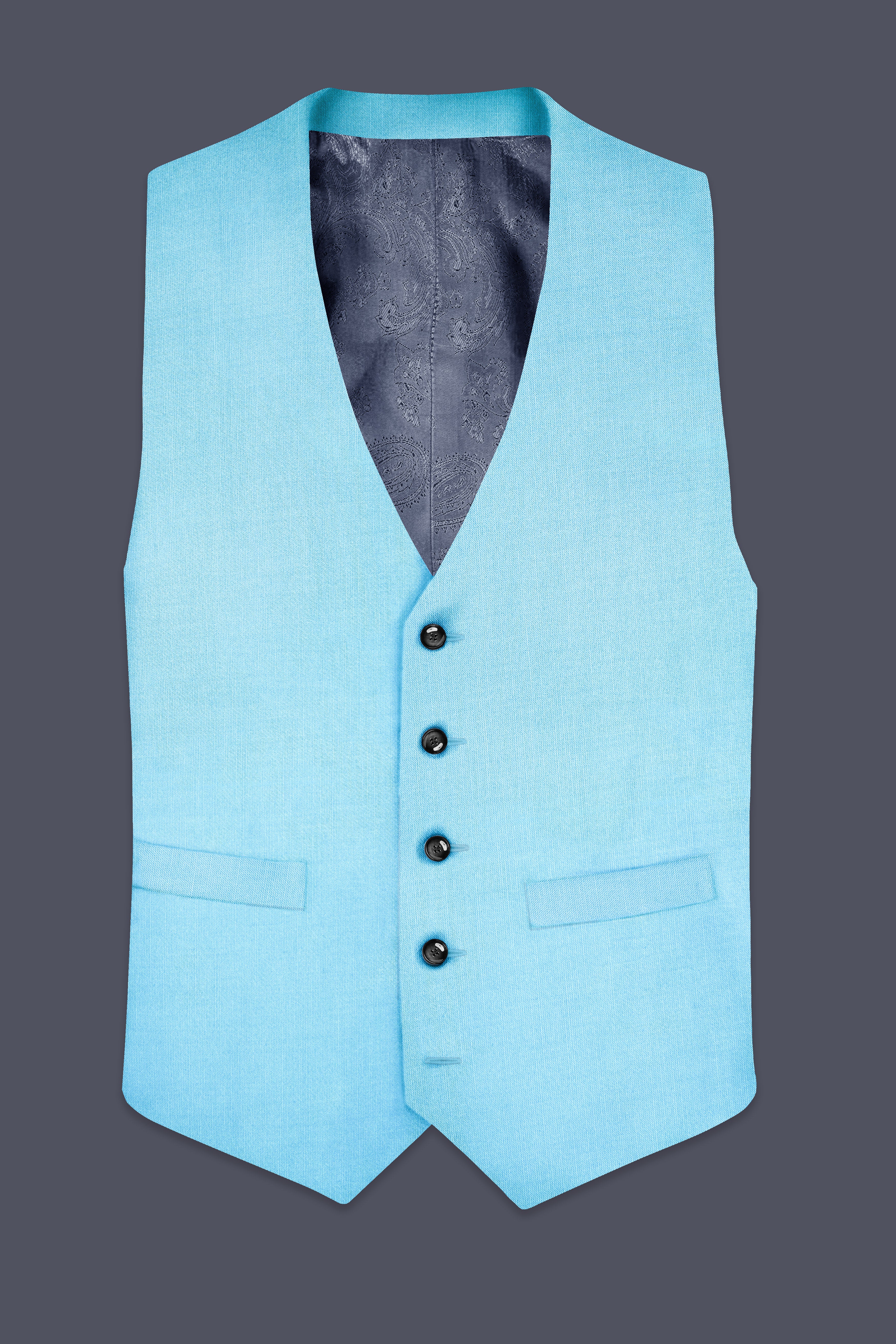 Iceland-Aquamarine Blue Solid Wool Rich Stretchable Waistcoat