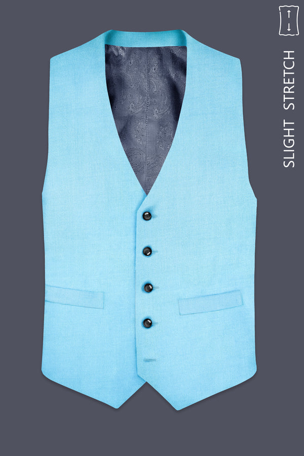Iceland-Aquamarine Blue Solid Wool Rich Slight Stretch Waistcoat