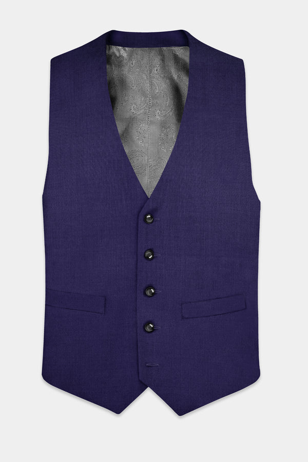Triton-Martinique Blue Solid Wool Rich Stretchable Waistcoat