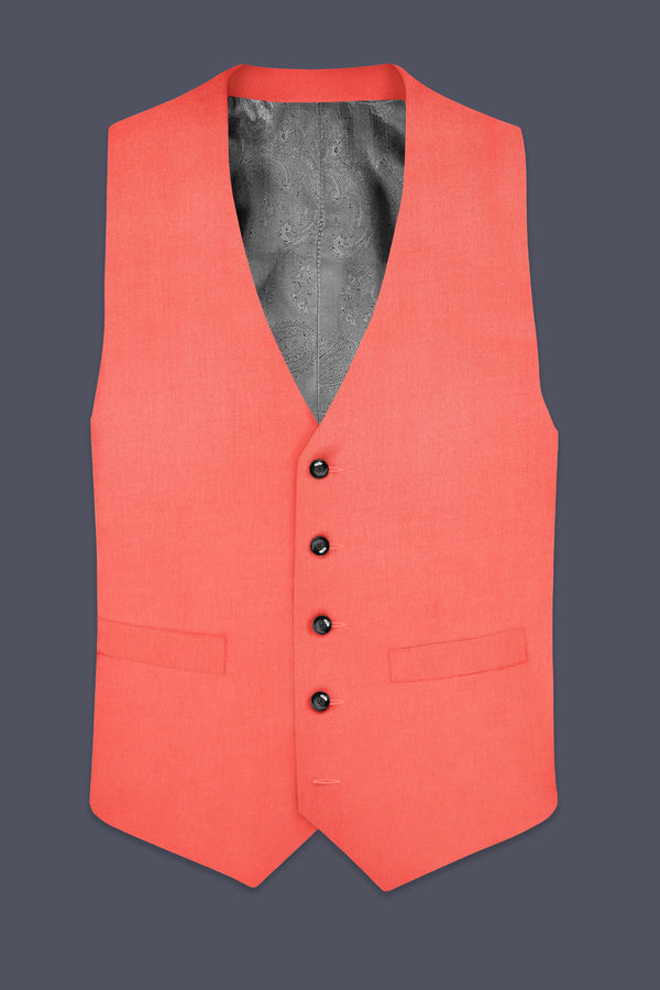Aurora-Salmon Orange Solid Wool Rich Stretchable Waistcoat