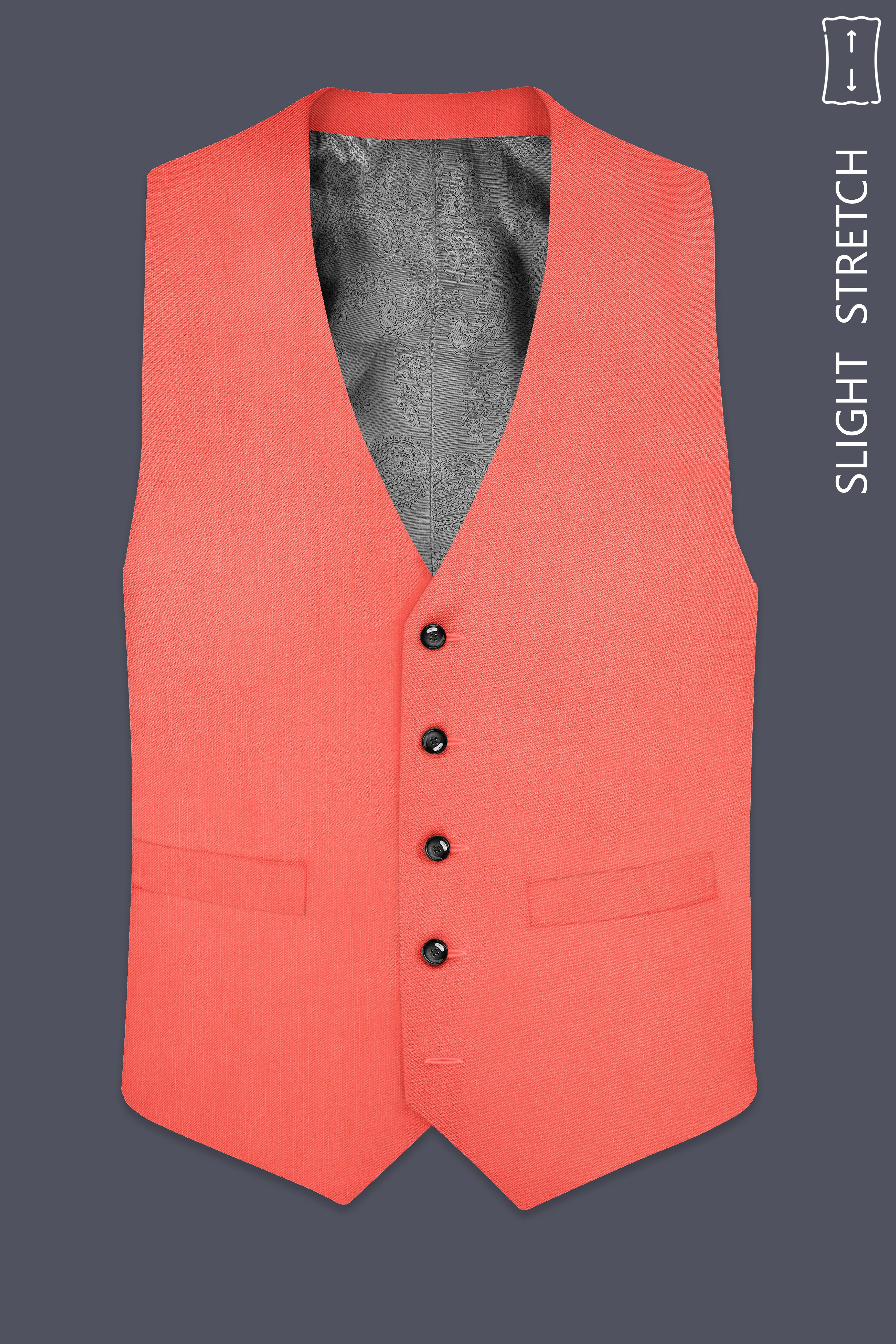Aurora-Salmon Orange Solid Wool Rich Slight Stretch Waistcoat