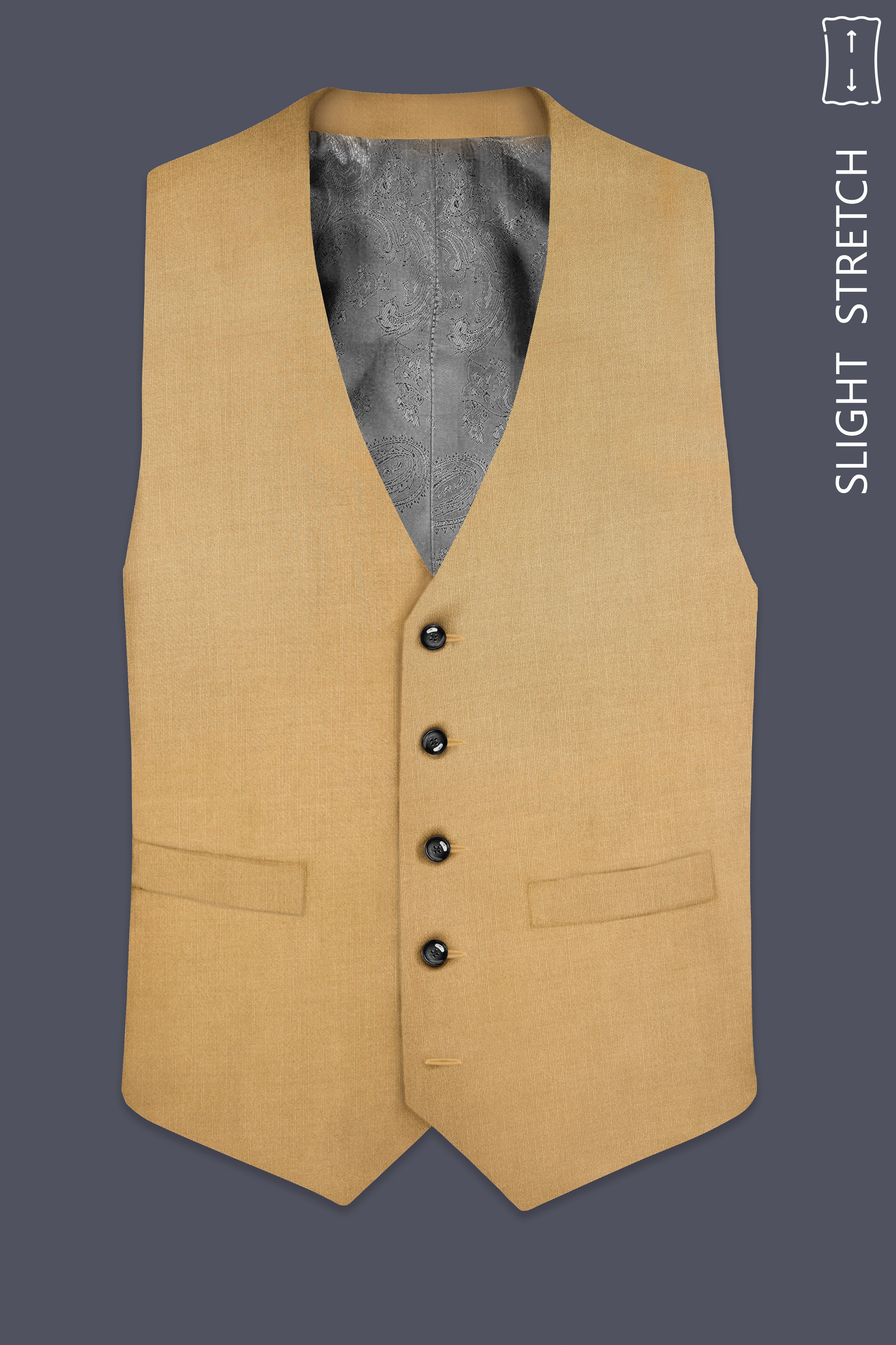 Sepia-Twine Brown Solid Wool Rich Slight Stretch Waistcoat