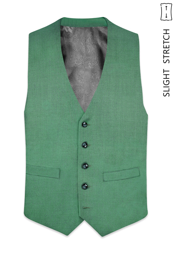 Viridian Green Solid Wool Rich Slight Stretch Waistcoat